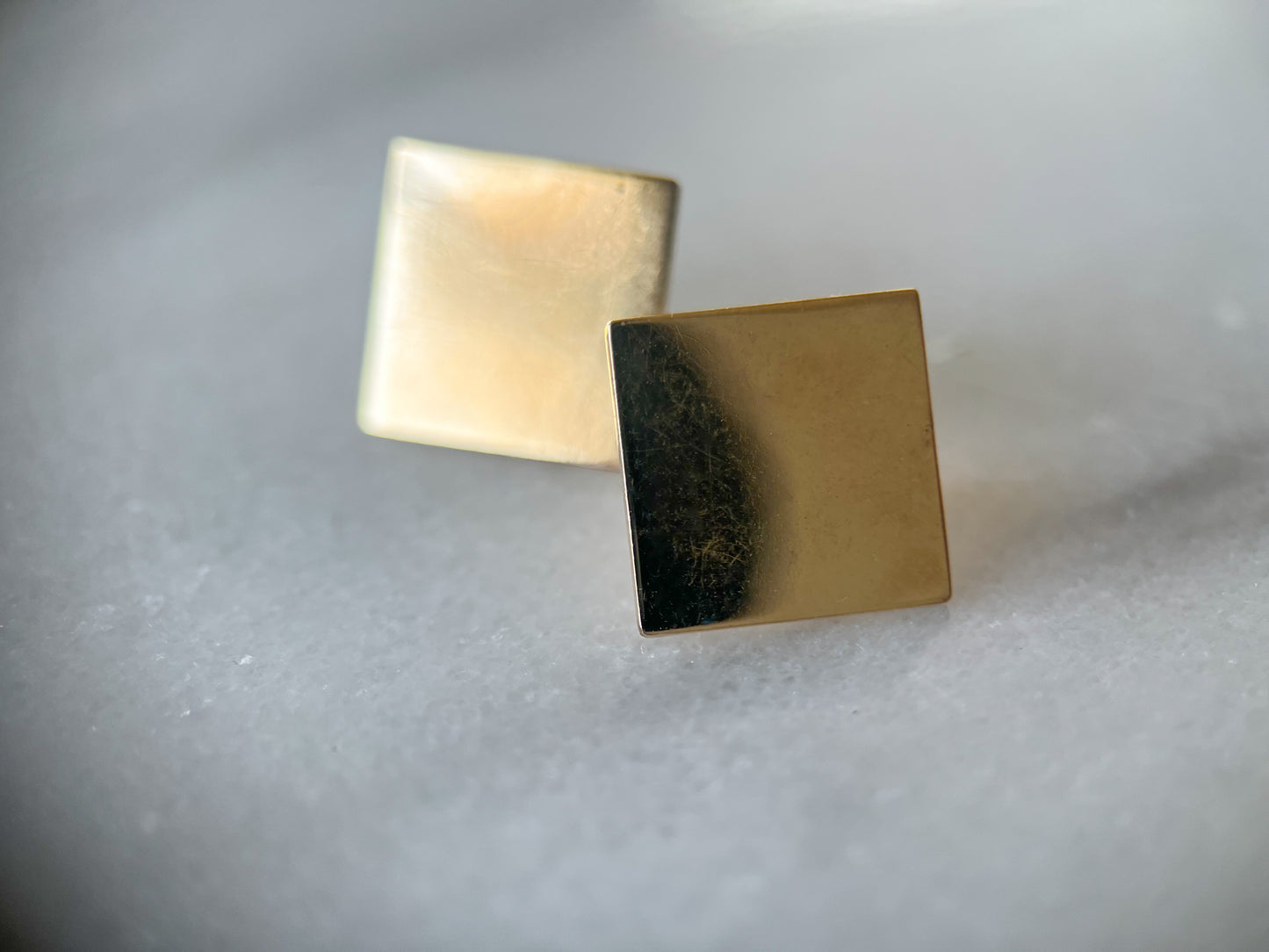 Vintage Flat Square 14k Yellow Gold Stud Earrings