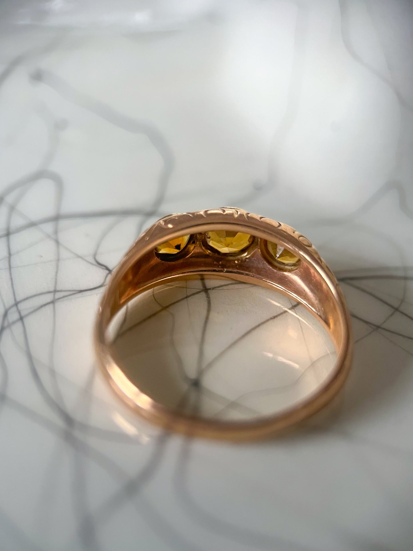 Vintage Three Stone Natural Citrine 10k Yellow Gold Ring