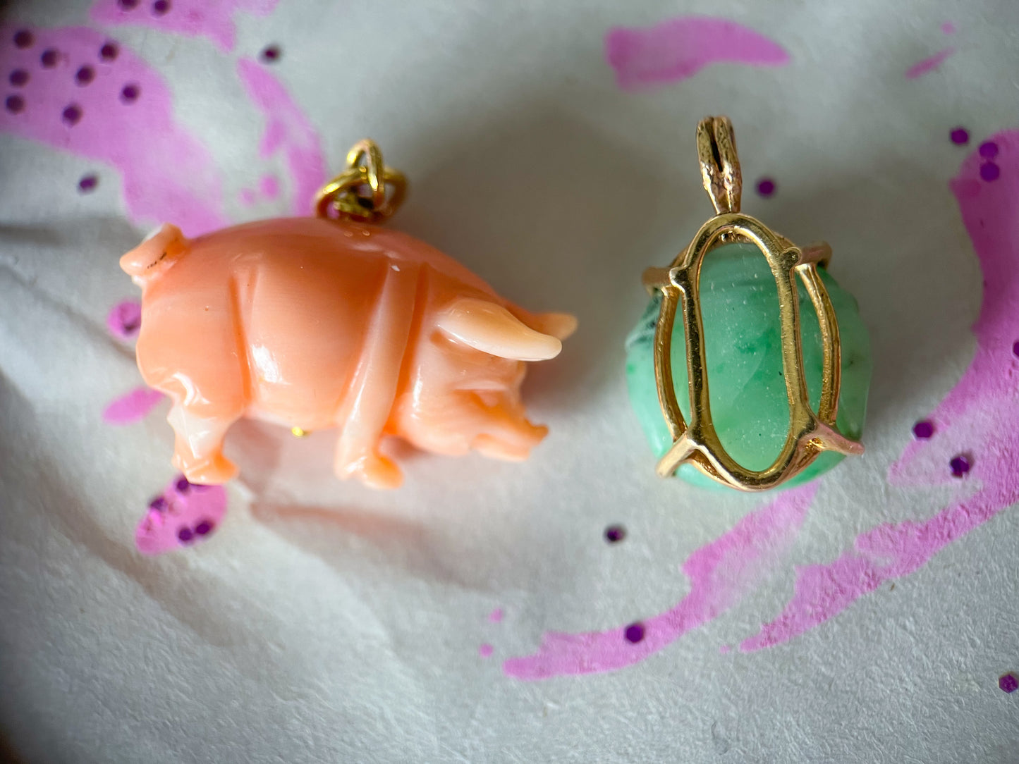 Vintage Jade Buddha 14k Yellow Gold Charm, circa 1950s-60s