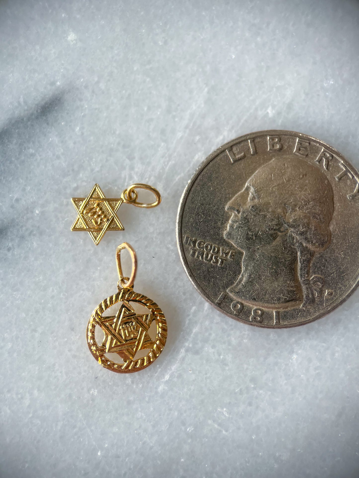 Vintage Mini 14k Yellow Gold Judaica Star of David Charms