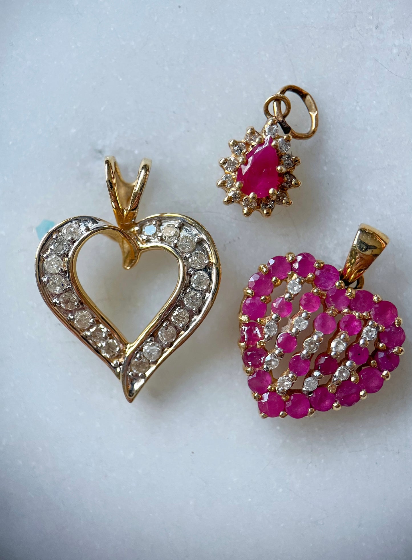 Vintage Natural Diamond Open Heart 14k Yellow Gold Charm