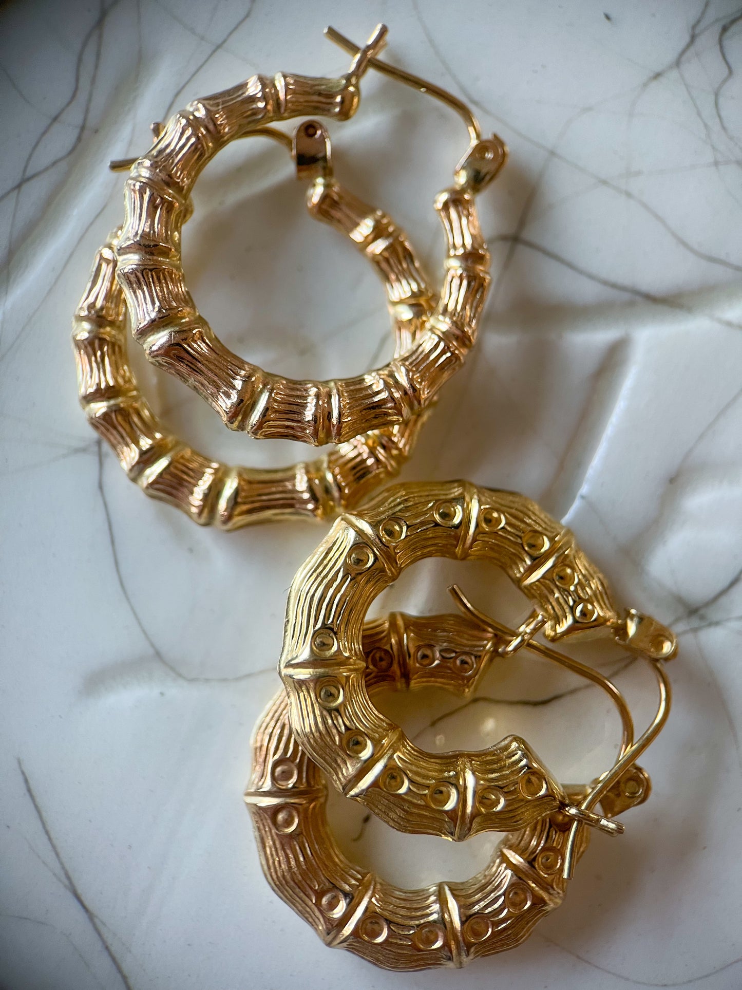 Bamboo 10k Yellow Gold Hoop Earrings