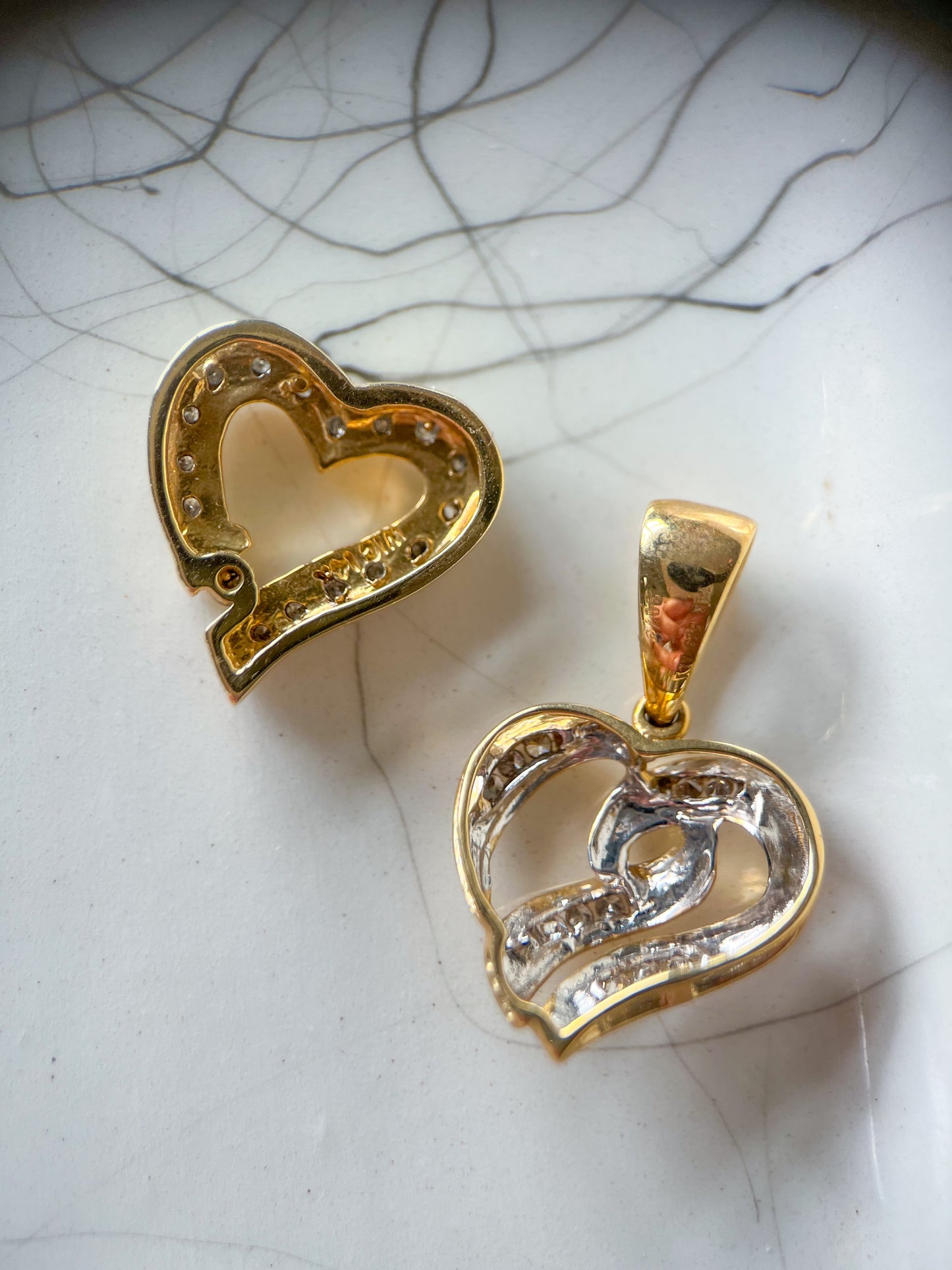 Vintage Natural Diamond Hearts 14k Yellow Gold Charms