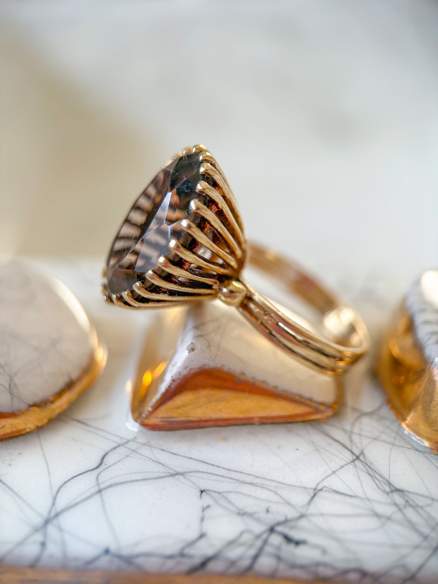 Vintage Smokey Topaz 14k Yellow Gold Ring