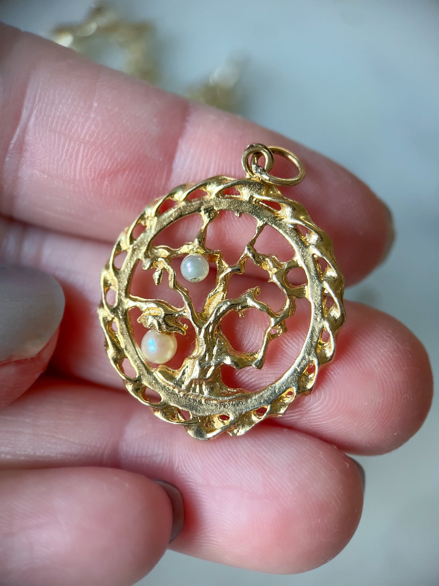 Vintage Tree of Life with Pearls 14k Yellow Gold Charm