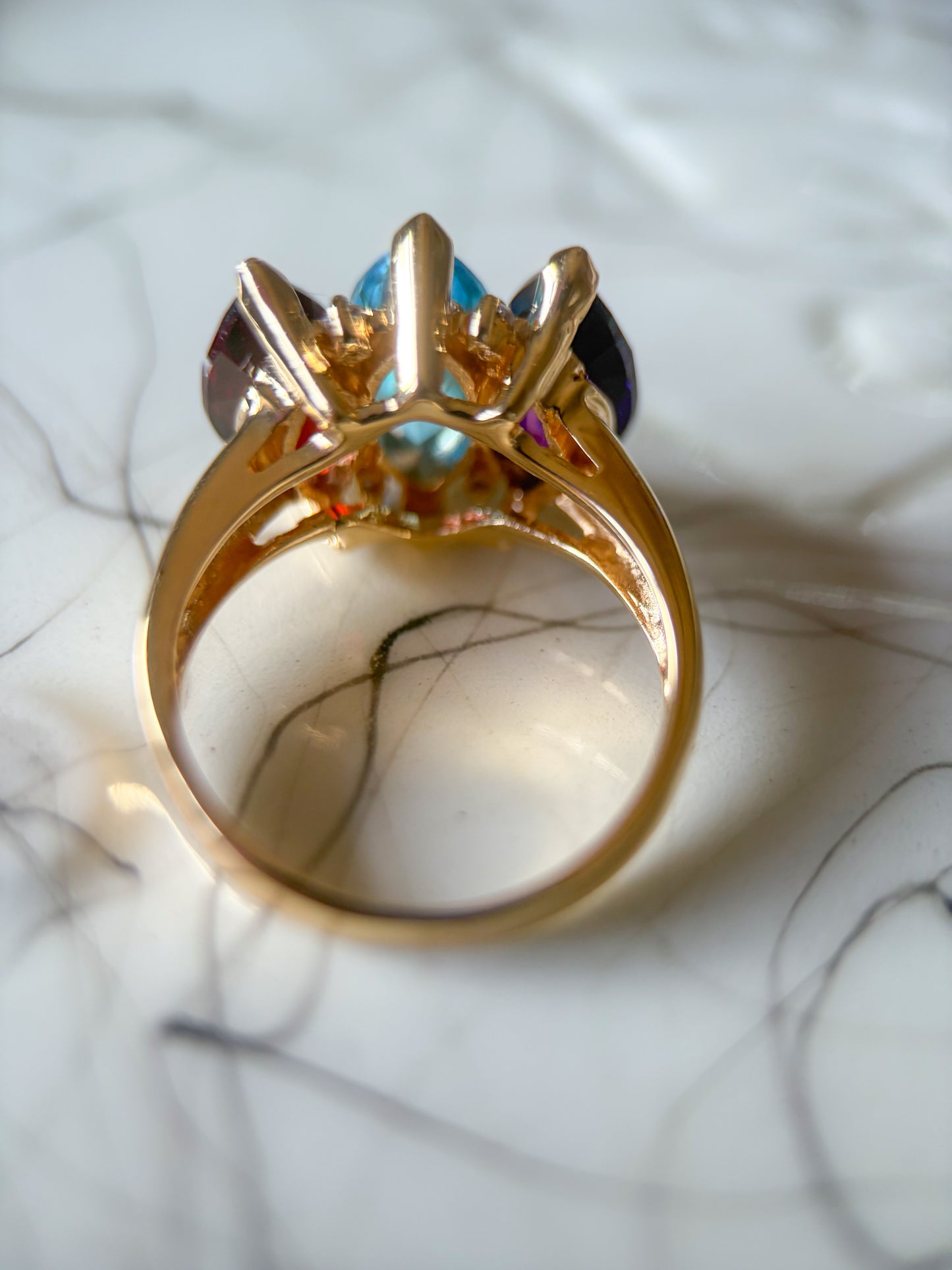 Vintage 14k Yellow Gold Three Stone Ring with Natural Diamonds