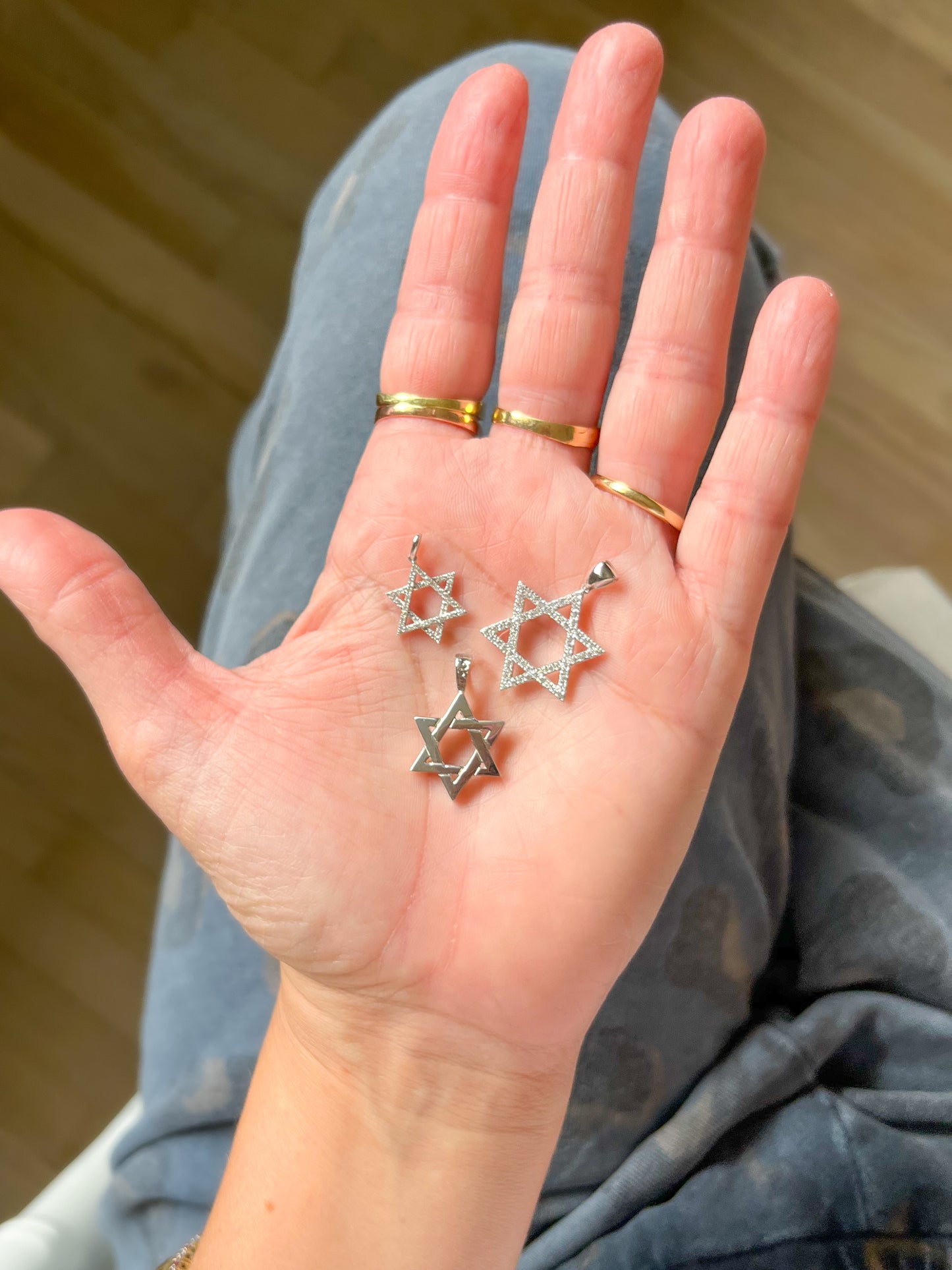 Vintage 14k White Gold Natural Diamond Star of David Charm