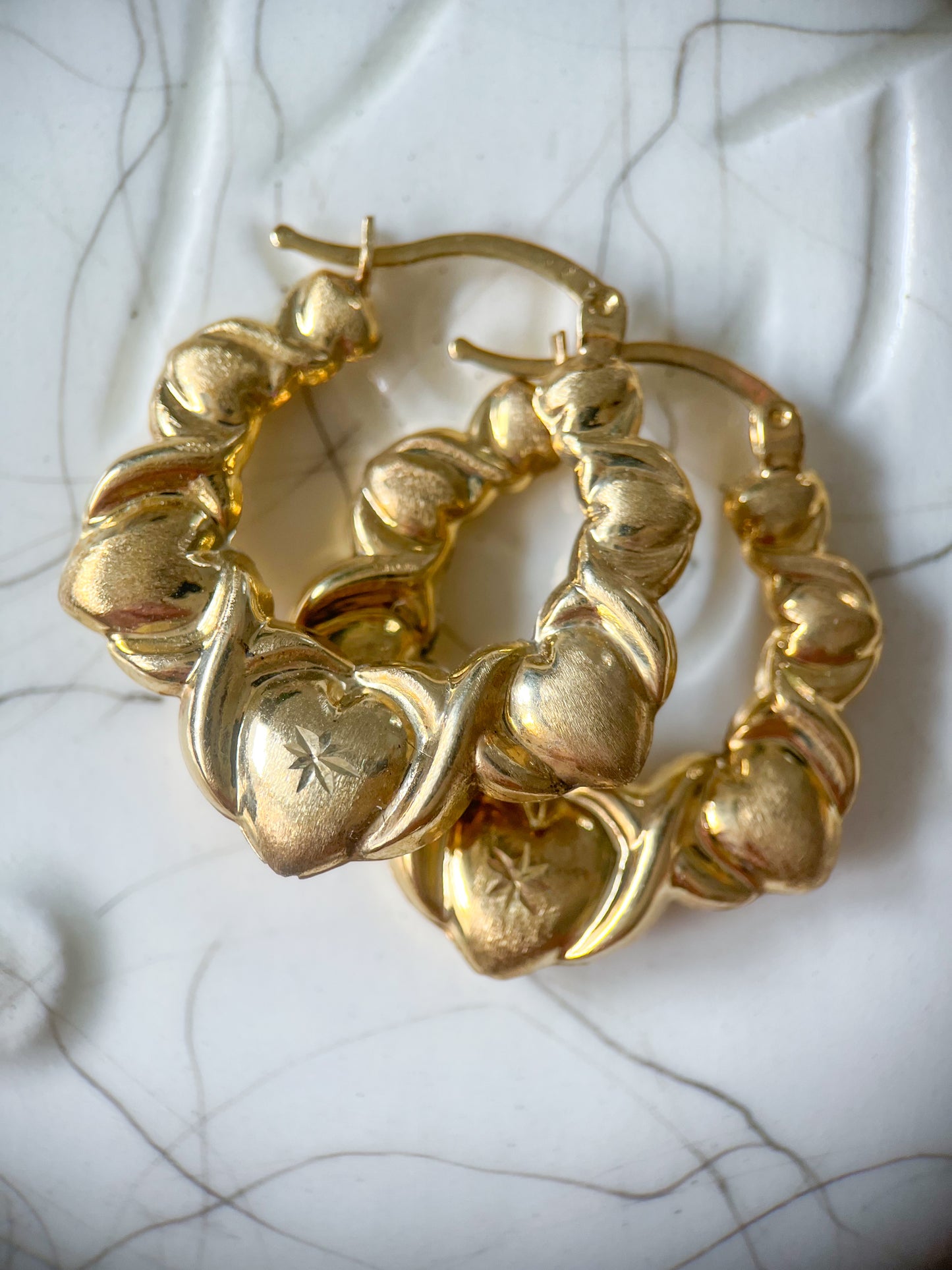 Various Heart 10k Yellow Gold Hoops - 3 Sizes