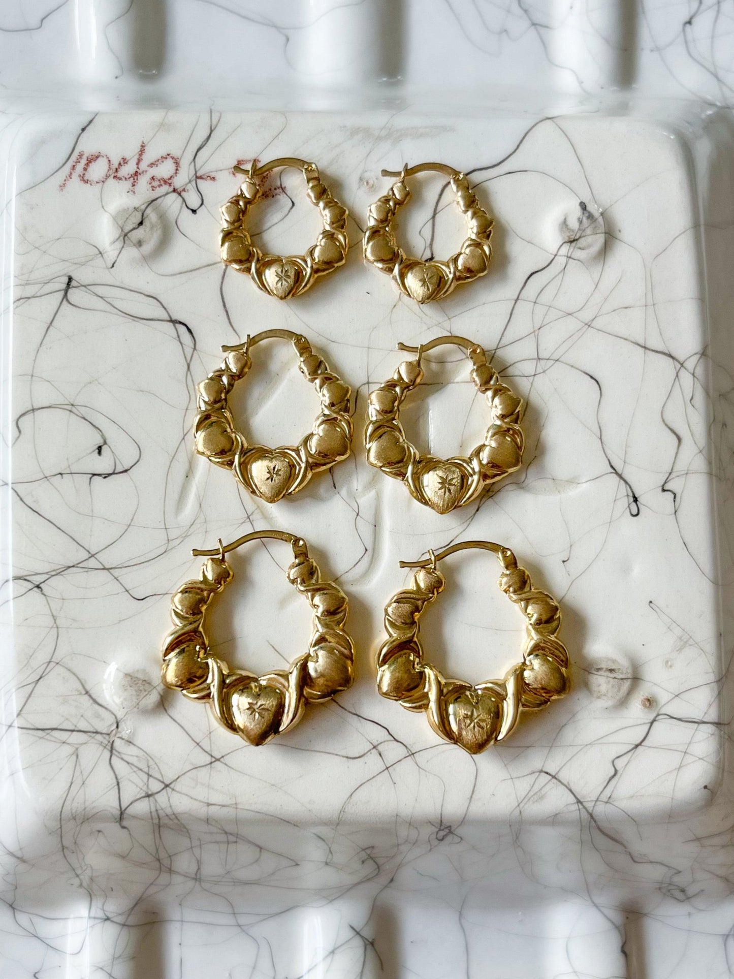 Various Heart 10k Yellow Gold Hoops - 3 Sizes