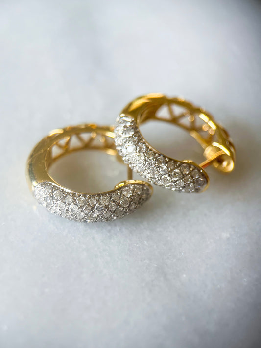 Natural Diamond Encrusted 14k Yellow Gold Huggie Earrings