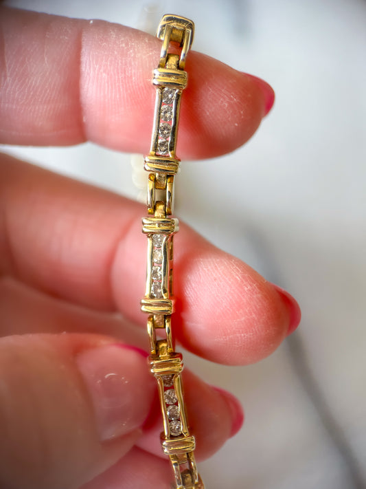 Vintage Natural Diamond 14k Yellow Gold 8 Inch Bracelet