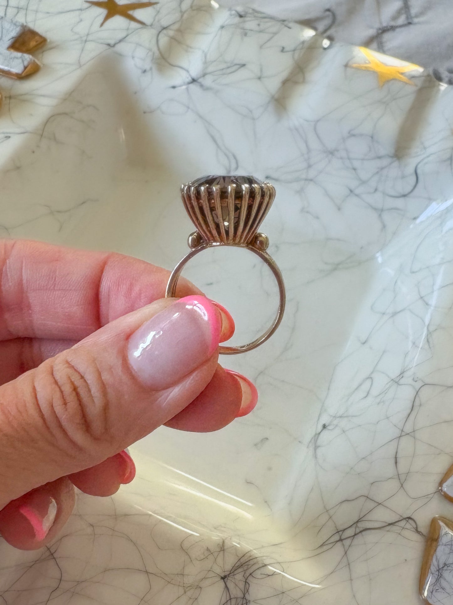 Vintage Smokey Topaz 14k Yellow Gold Ring