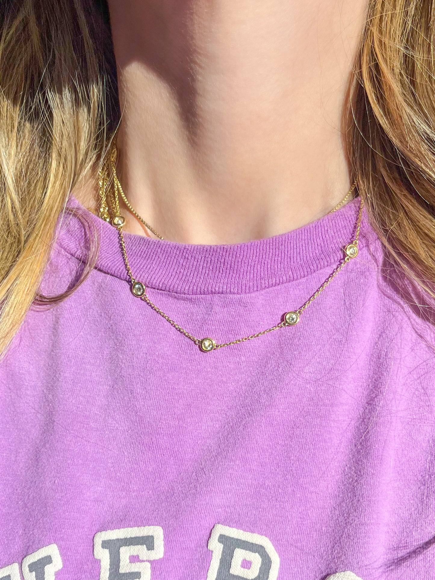 Natural Diamond by the Yard 16 Inch Chain Necklace in 14k Yellow Gold