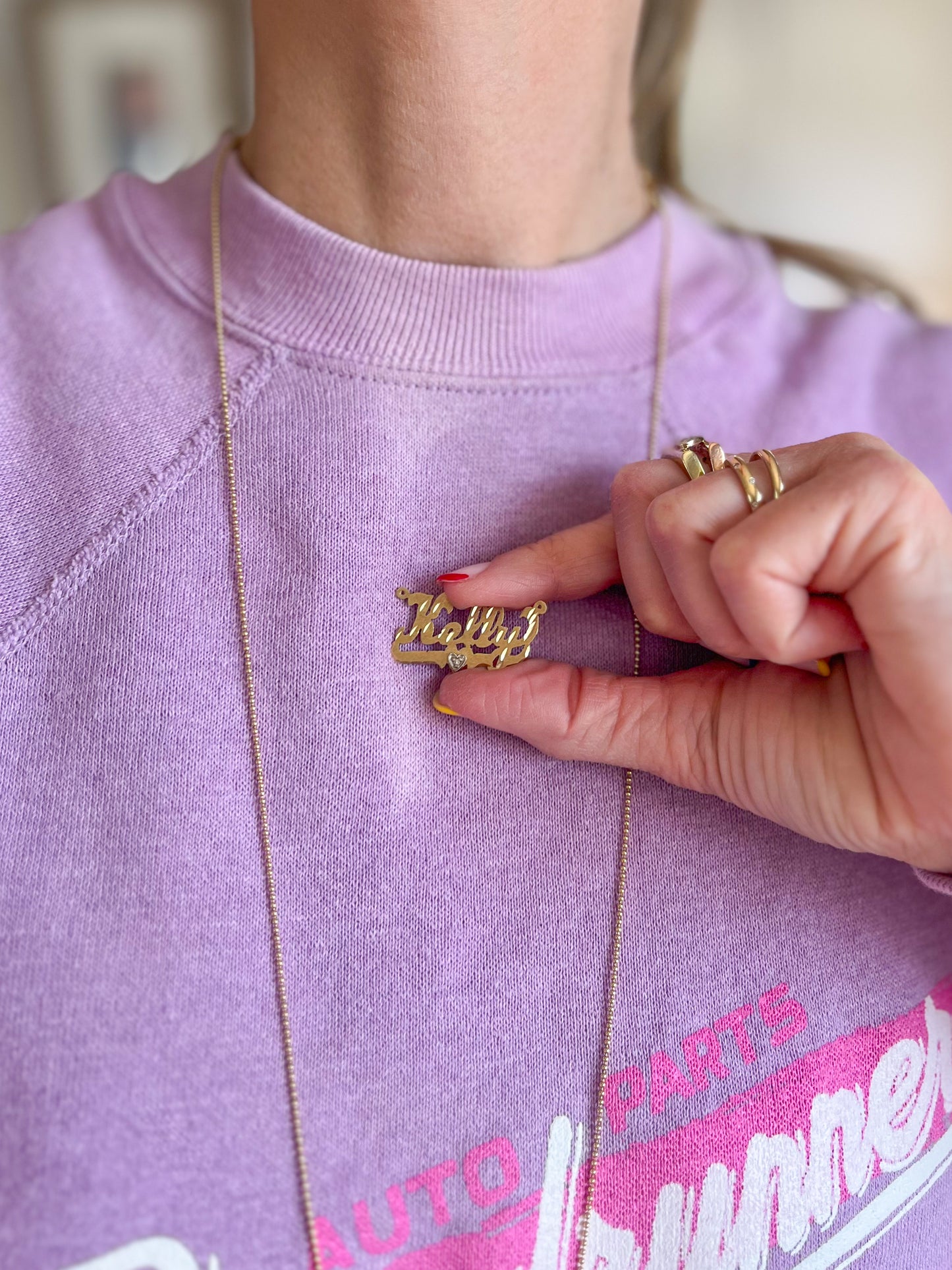 Vintage Name Plates "Kelly" & "Laura" (without chain), 14k Yellow Gold Charms
