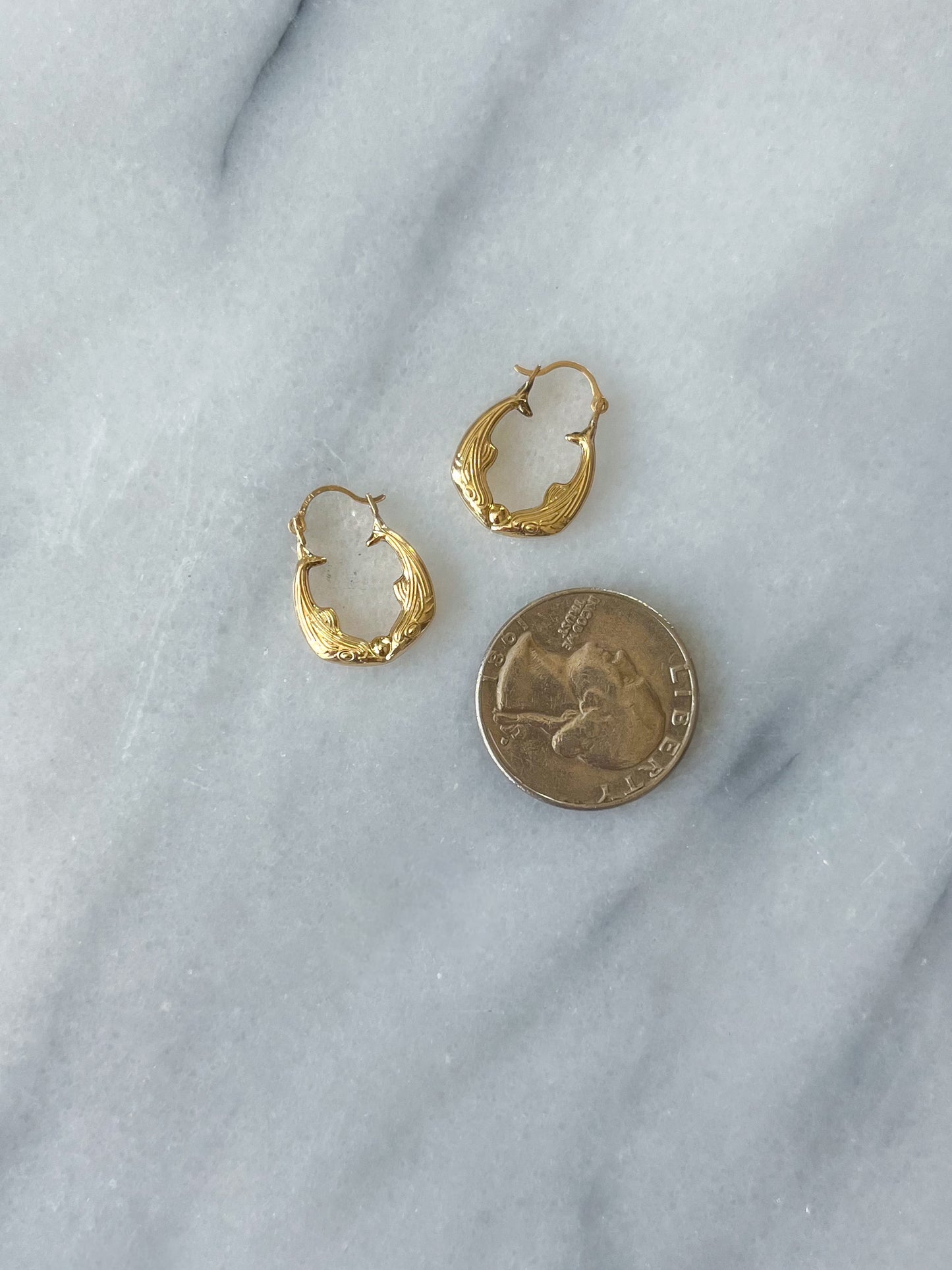Vintage Whale 10k Yellow Gold Hoop Earrings