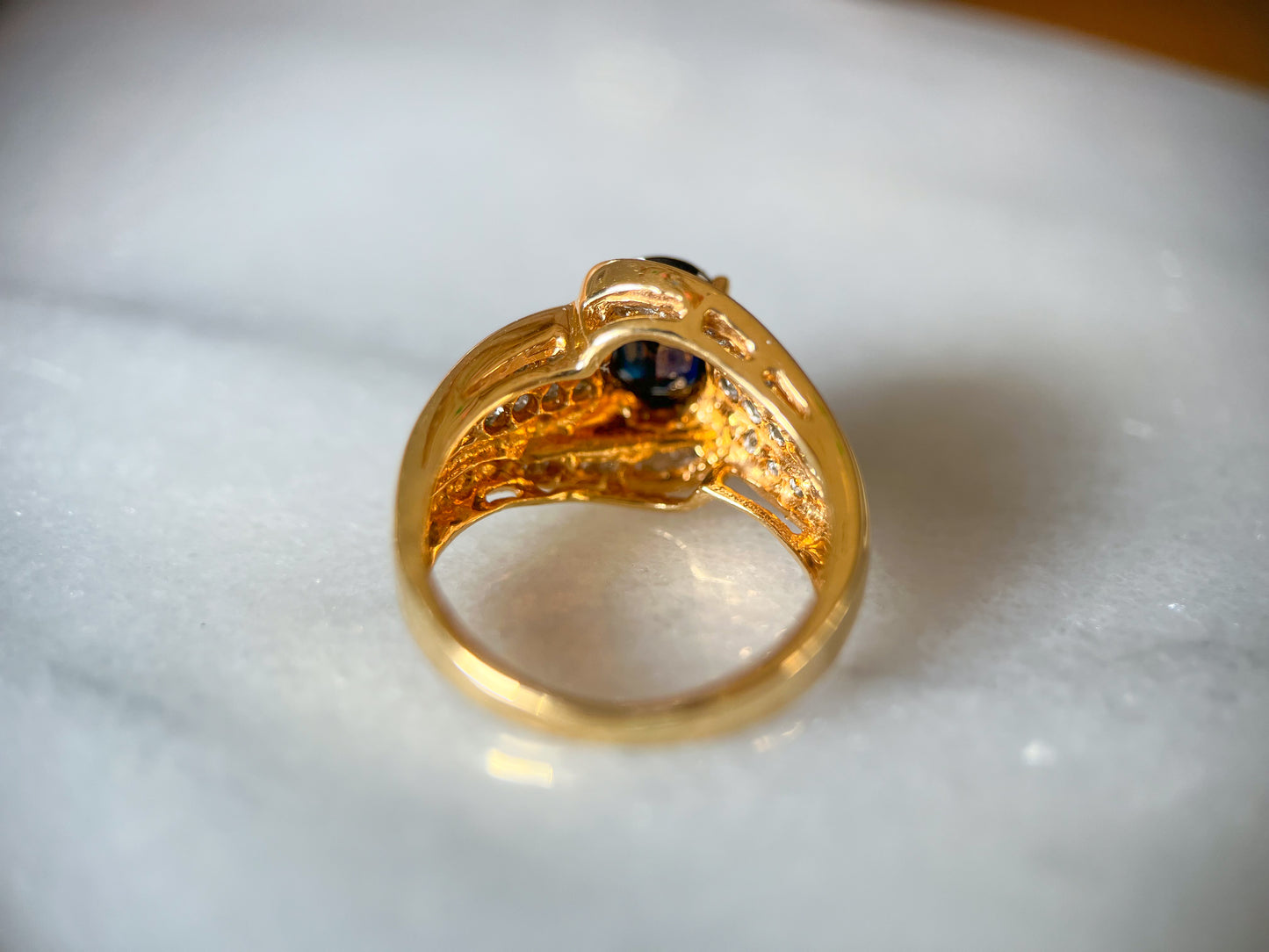 Vintage Natural Sapphire and Natural Diamond 14k Yellow Gold Rings