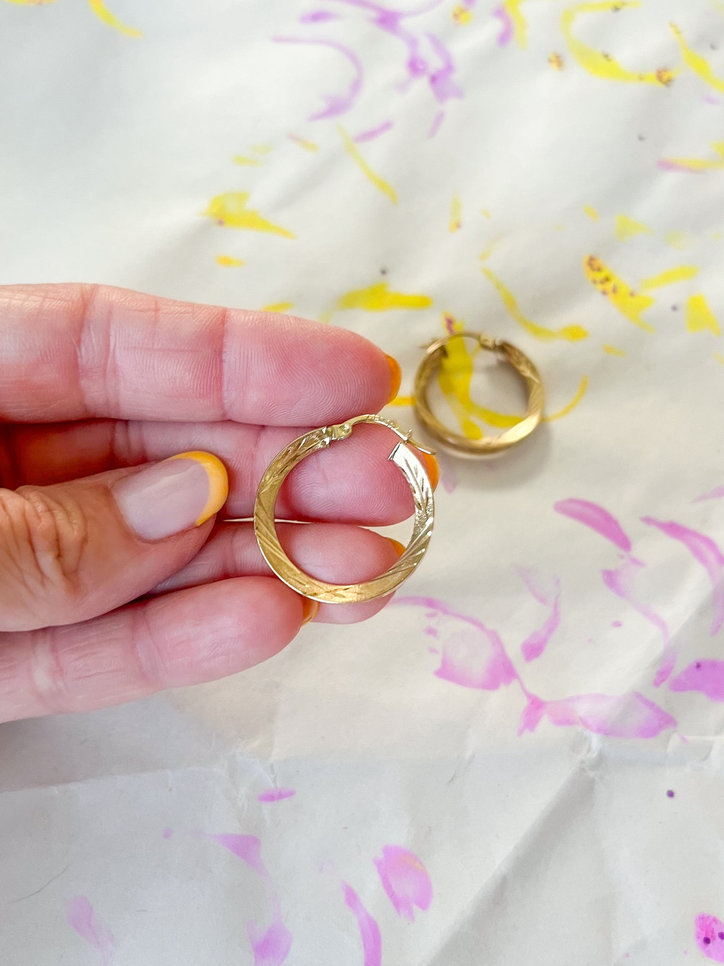 Vintage Faceted Squared Tube Medium 10k Yellow Gold Hoop Earrings