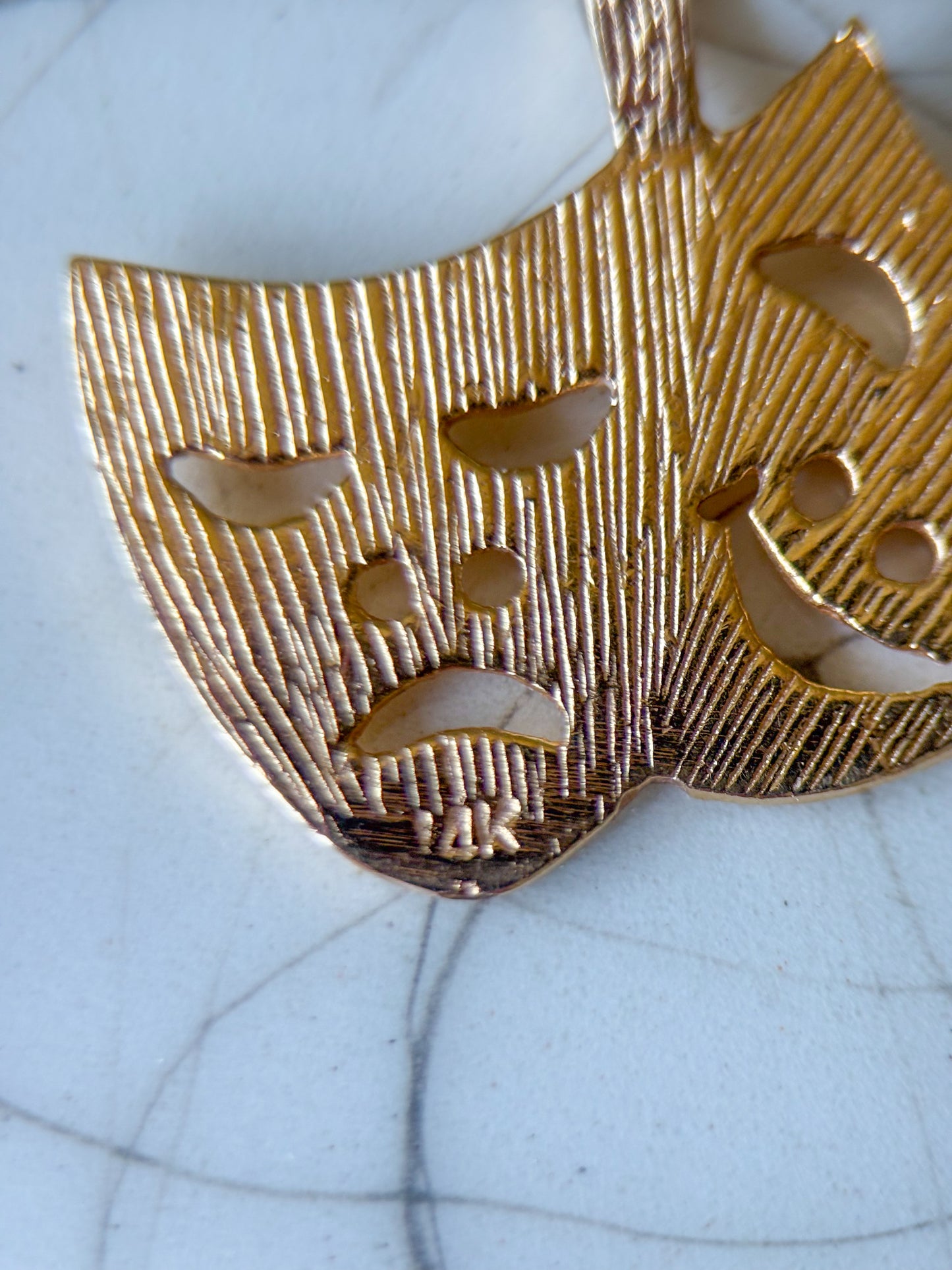 Vintage Laugh Now Cry Later 14k Yellow Gold Charm