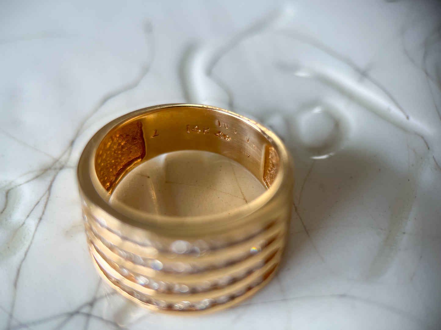 Vintage Natural Diamond 14k Yellow Gold Thick Ring