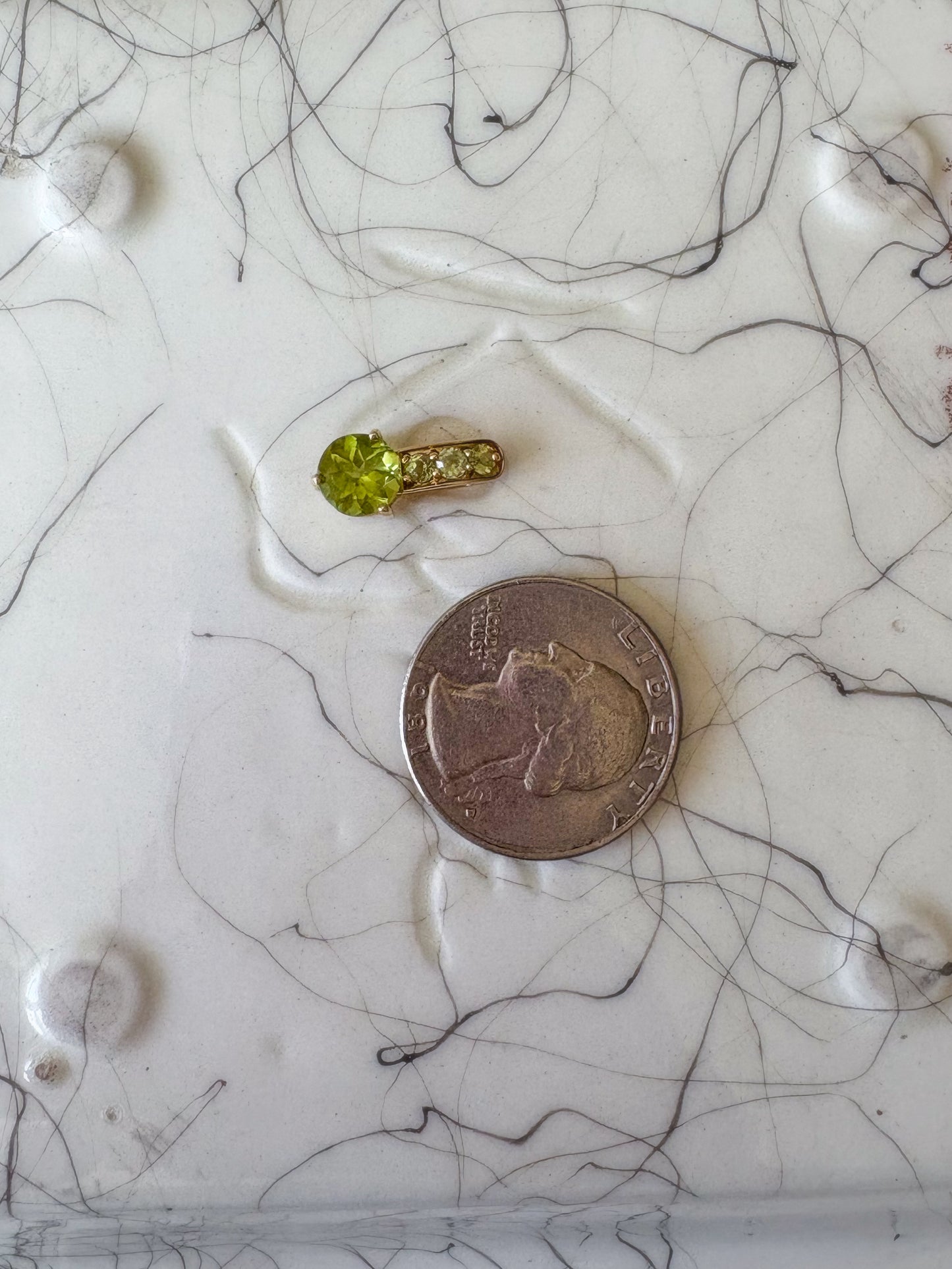 Vintage Natural Peridot Slider 14k Yellow Gold Charm