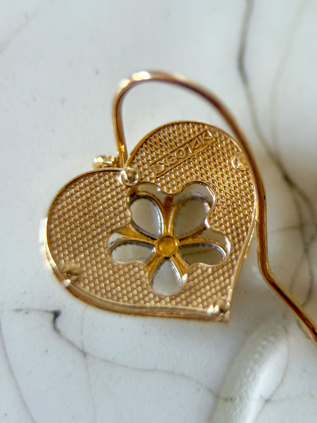Vintage Dangle Heart 14k Yellow and White Gold Two Toned Earrings