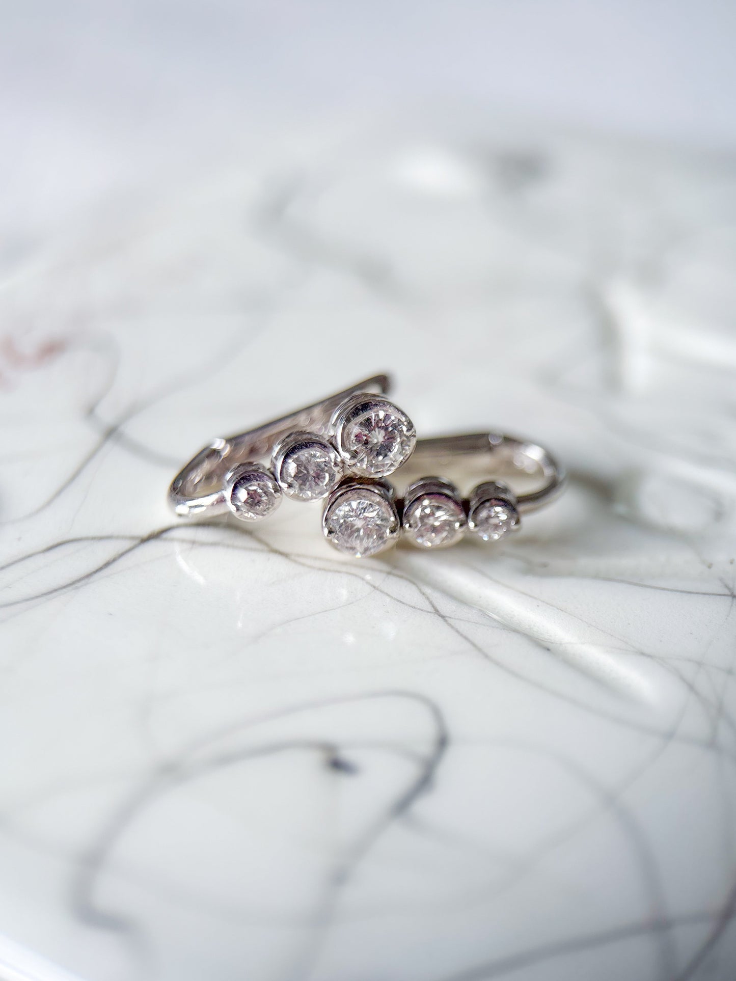 18k White Gold 3 Natural Diamond Drop Earrings
