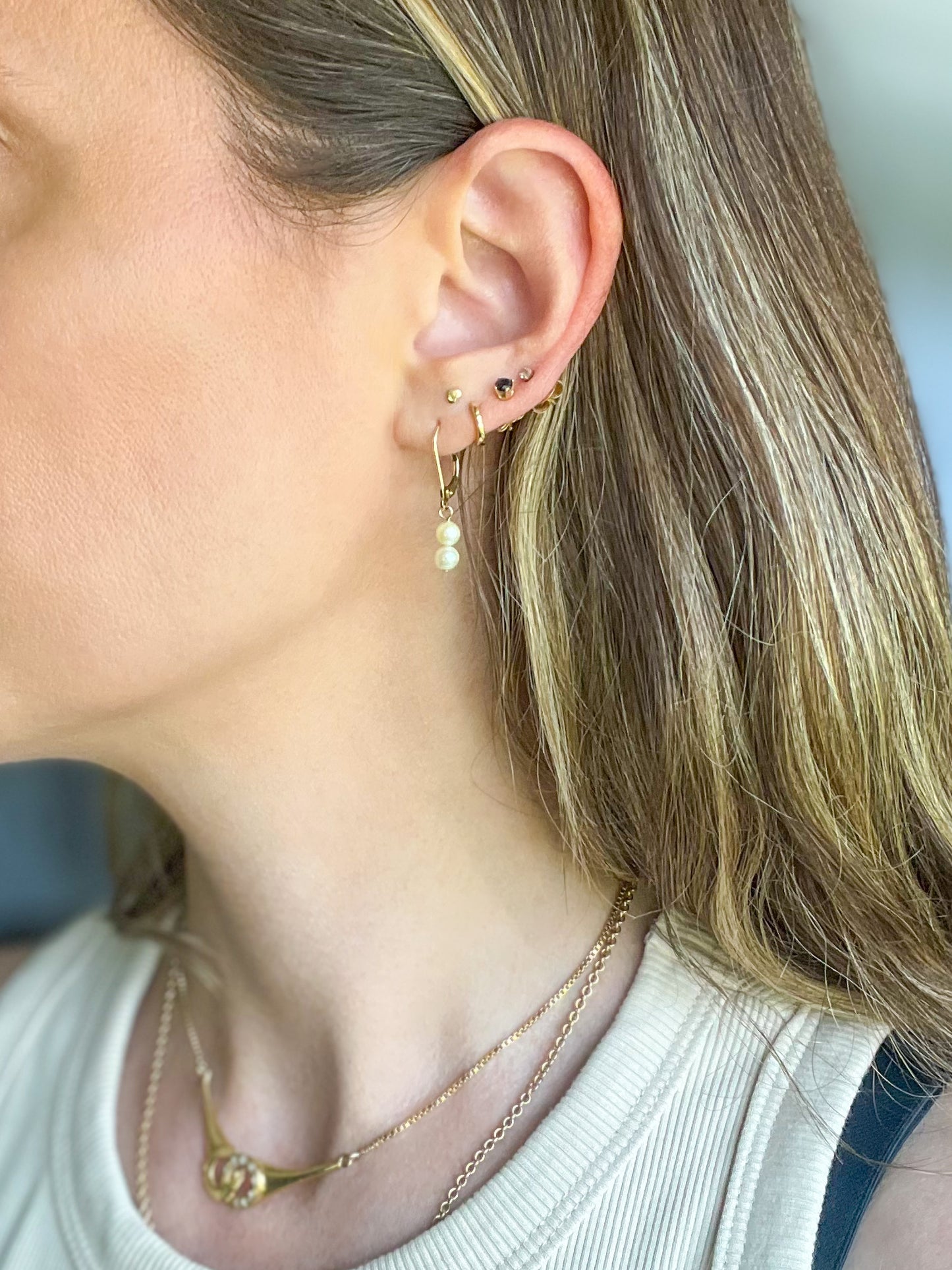 Vintage Natural Pearl 14k Yellow Gold Drop Earrings