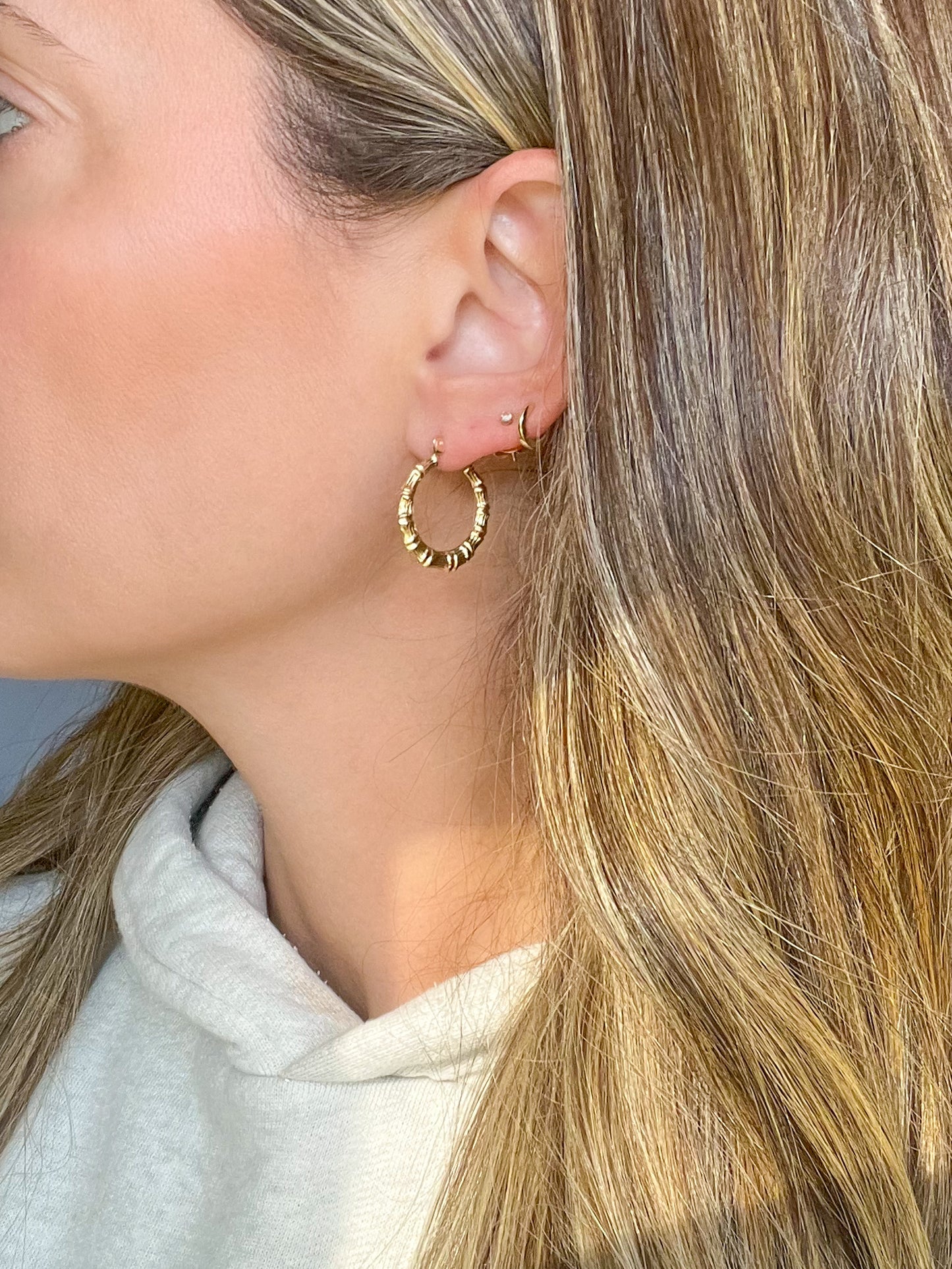 Bamboo 10k Yellow Gold Hoop Earrings
