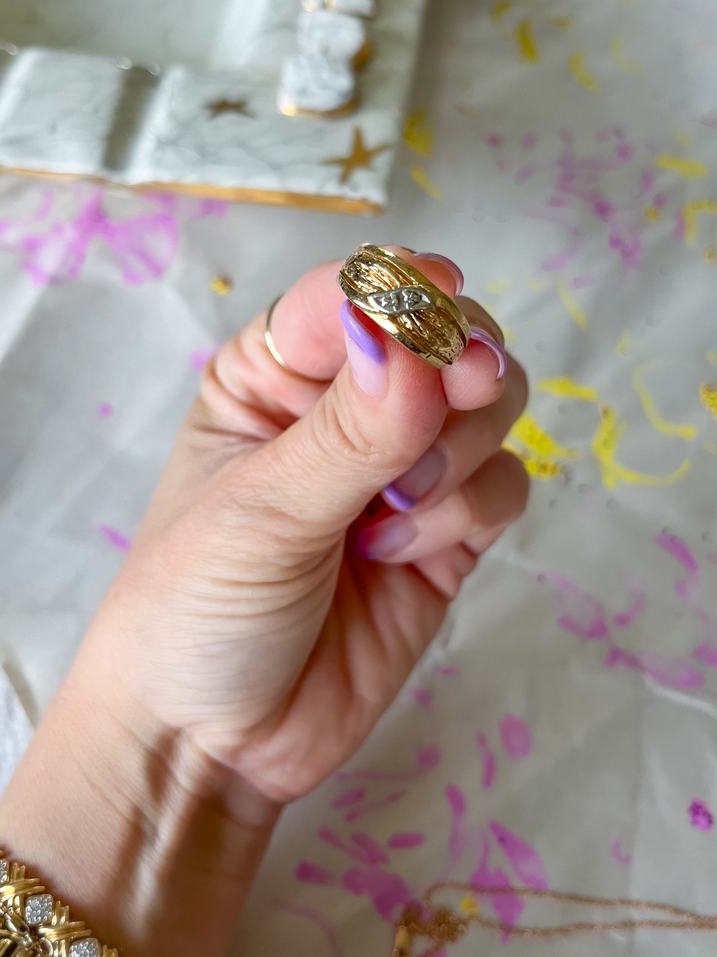 Vintage Natural Diamond 14k Yellow Gold Ring