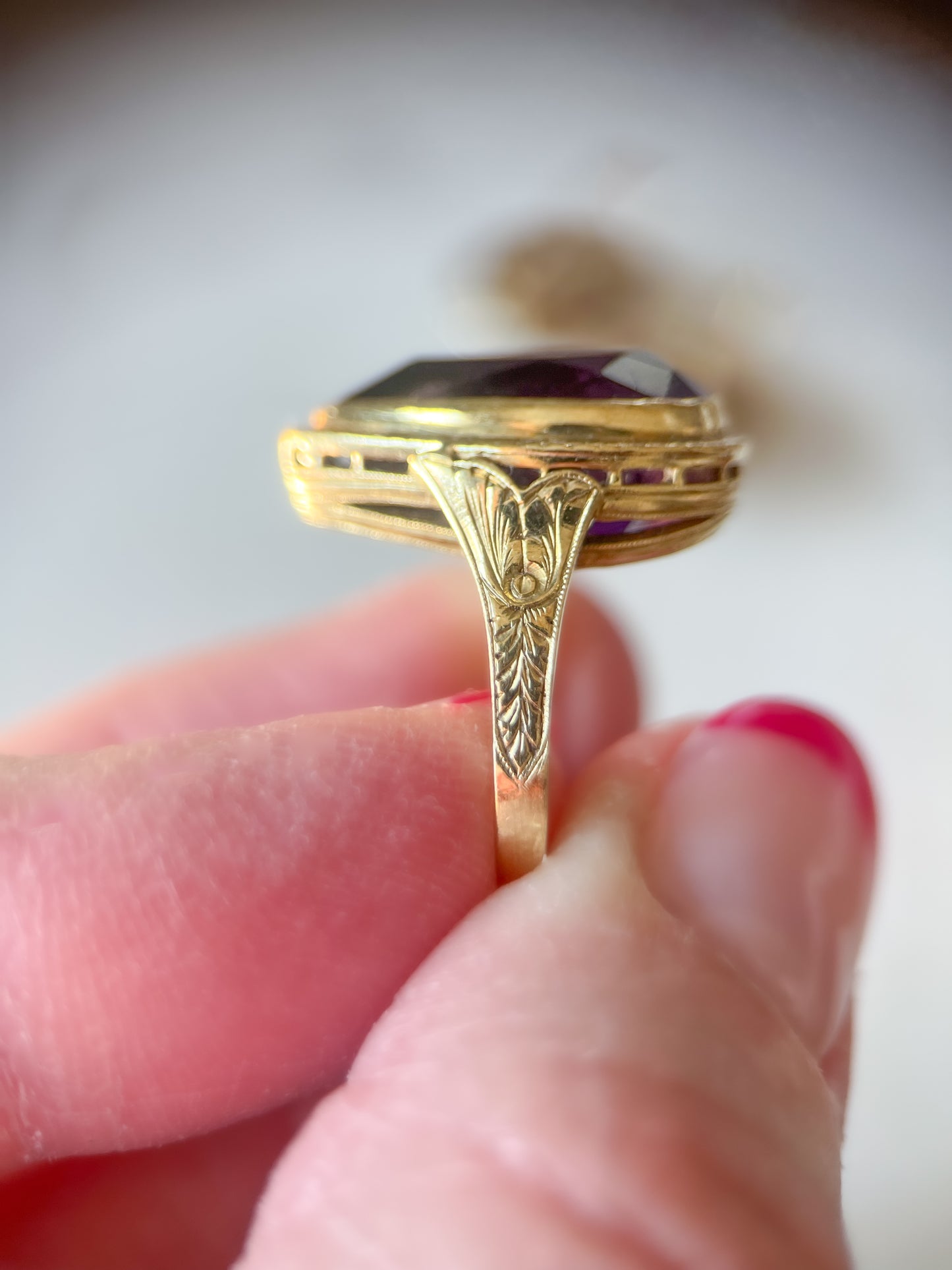 Vintage Pear Shaped Amethyst 14k Yellow Gold Ring