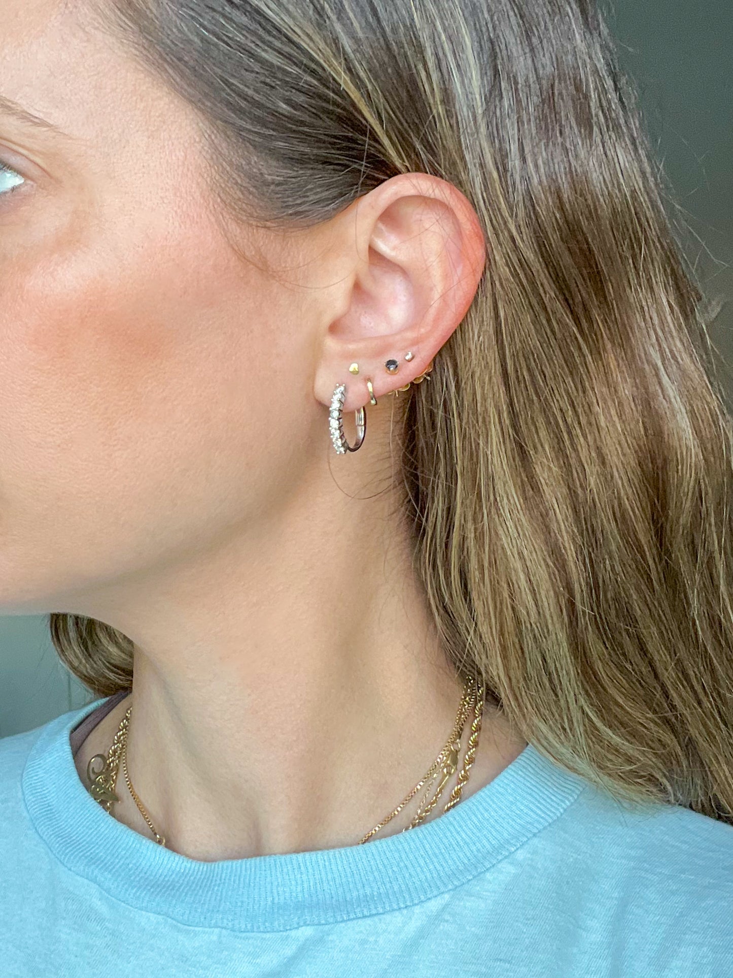 Natural Diamond 14k White Gold Half Hoop Earrings