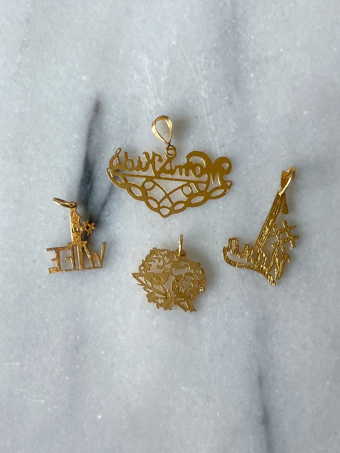 Various Vintage Charms "Mom and Kids" and Birds 14k Yellow Gold Charms