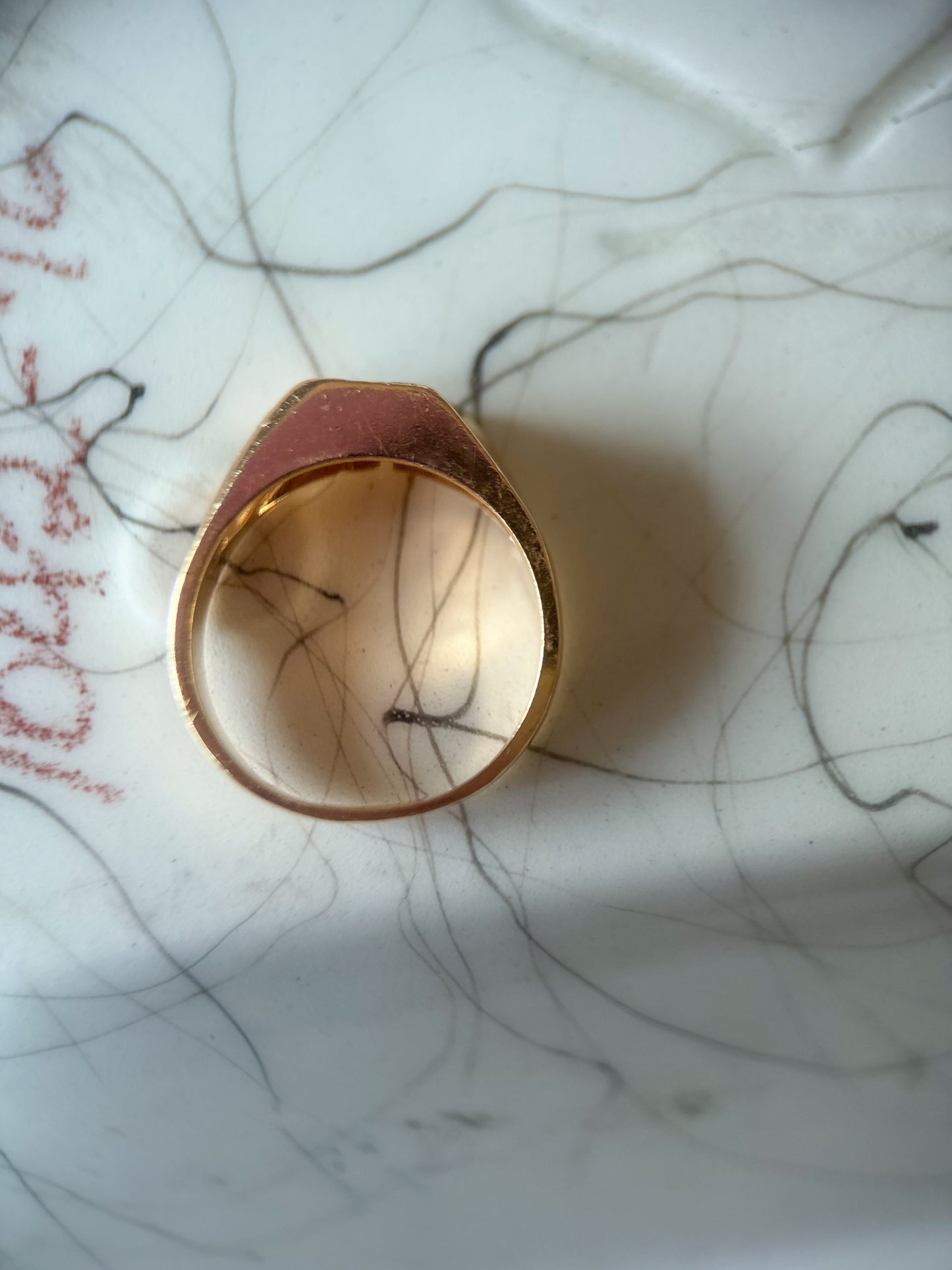 Vintage Chunky Natural Diamond Letter "R" 14k Yellow Gold Ring