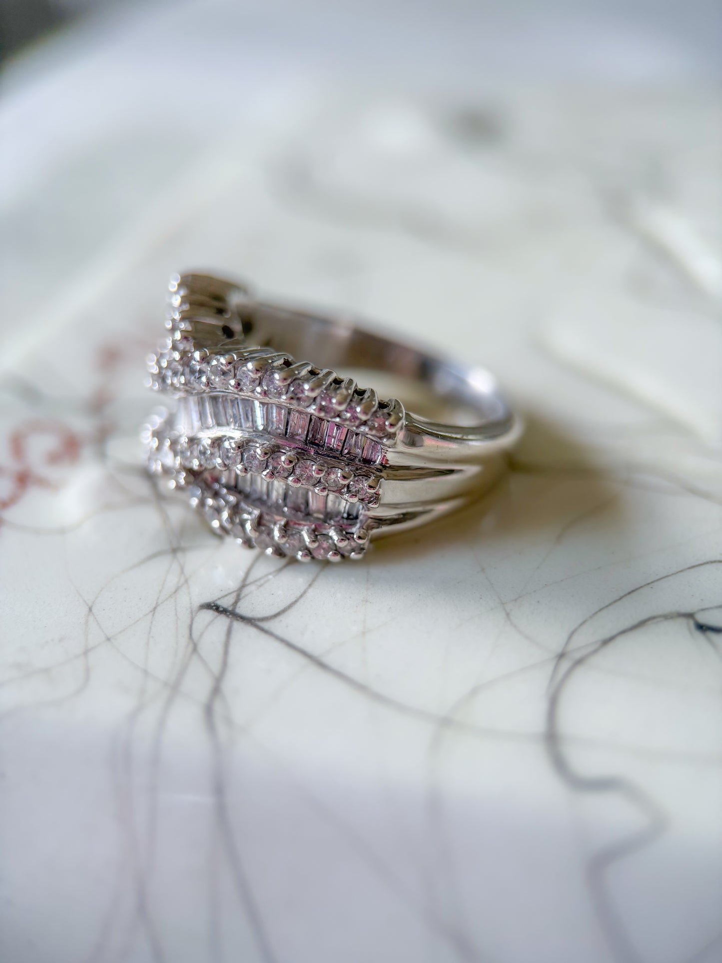 Vintage Natural Diamond Cross 14k White Gold Ring