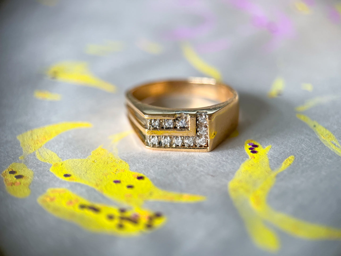 Vintage Natural Diamond 14k Yellow Gold Ring