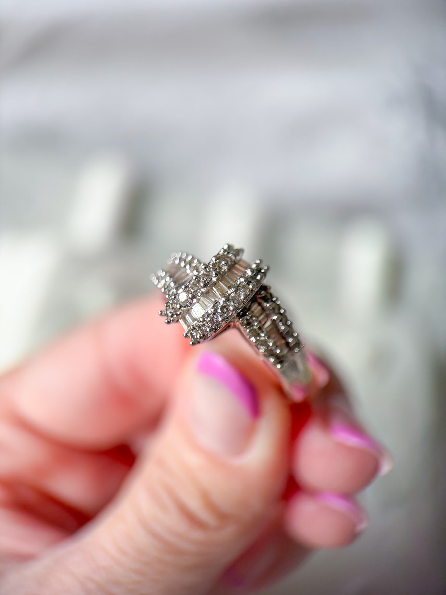 Vintage Knot Natural Diamond 14k White Gold Ring