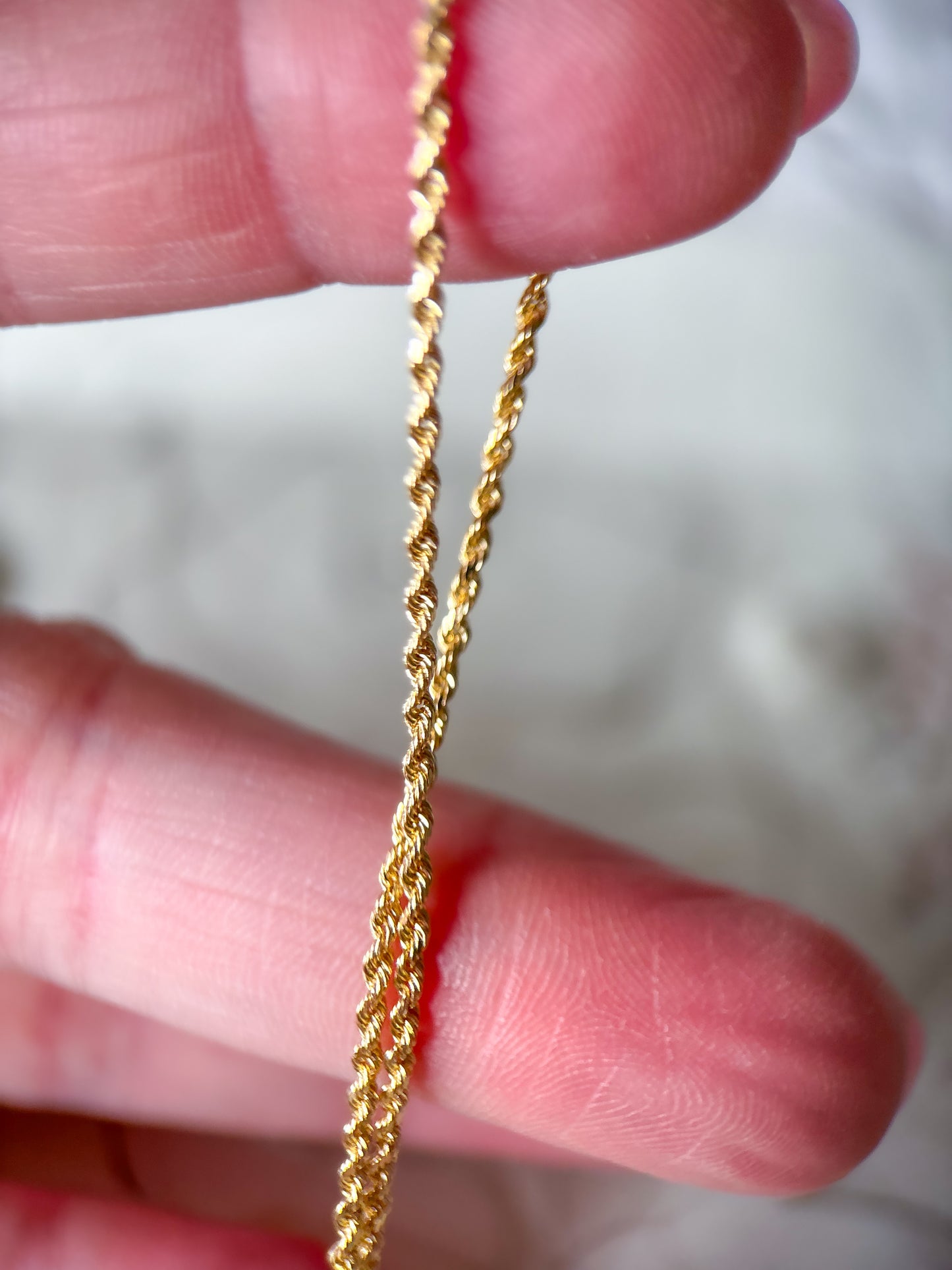 Vintage Solid Thin Rope Chain 14k Yellow Gold 16 Inch Chain Necklace