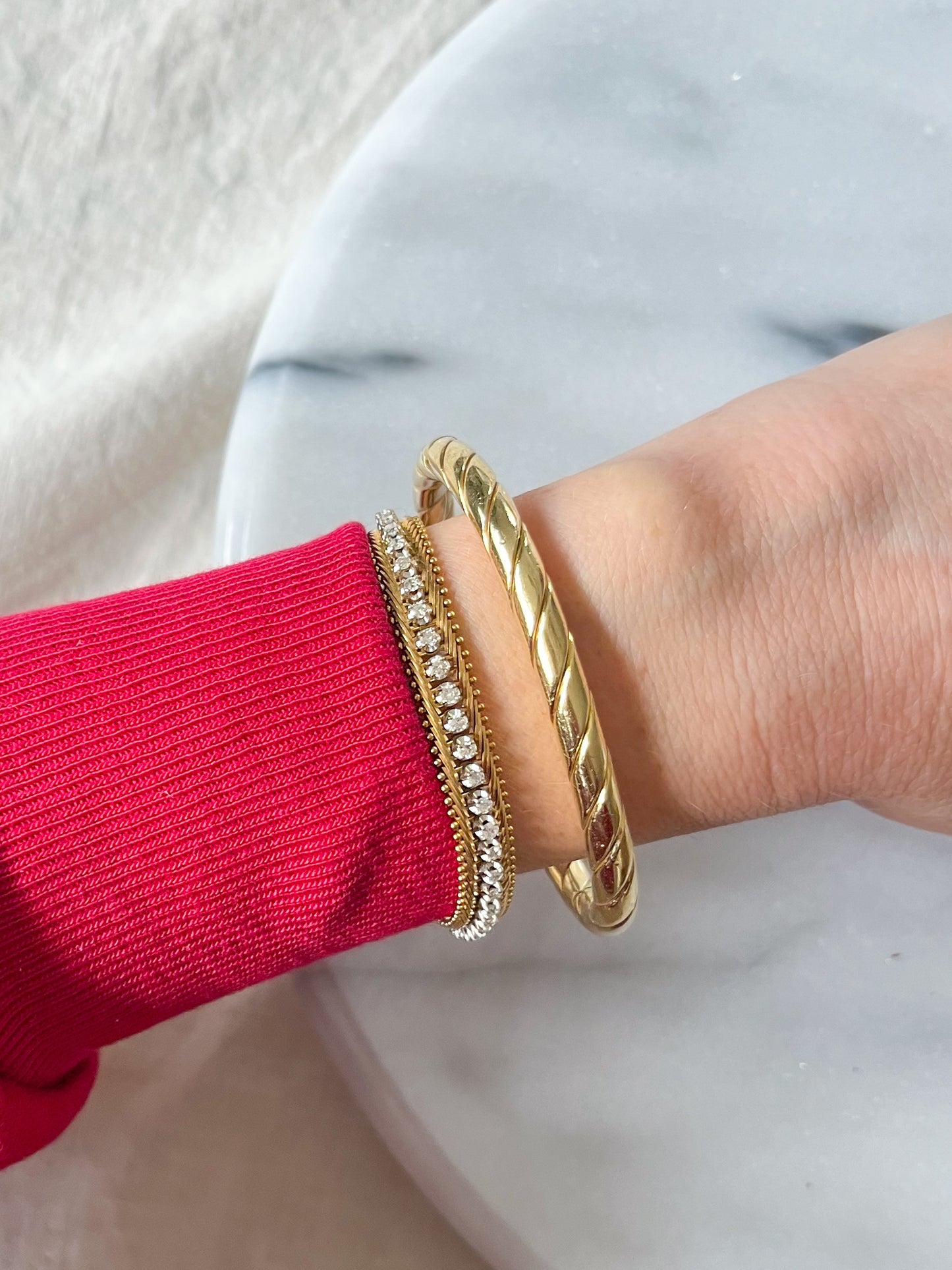 Vintage Natural Diamond 14k Yellow Gold 7.25 Inch Bracelet