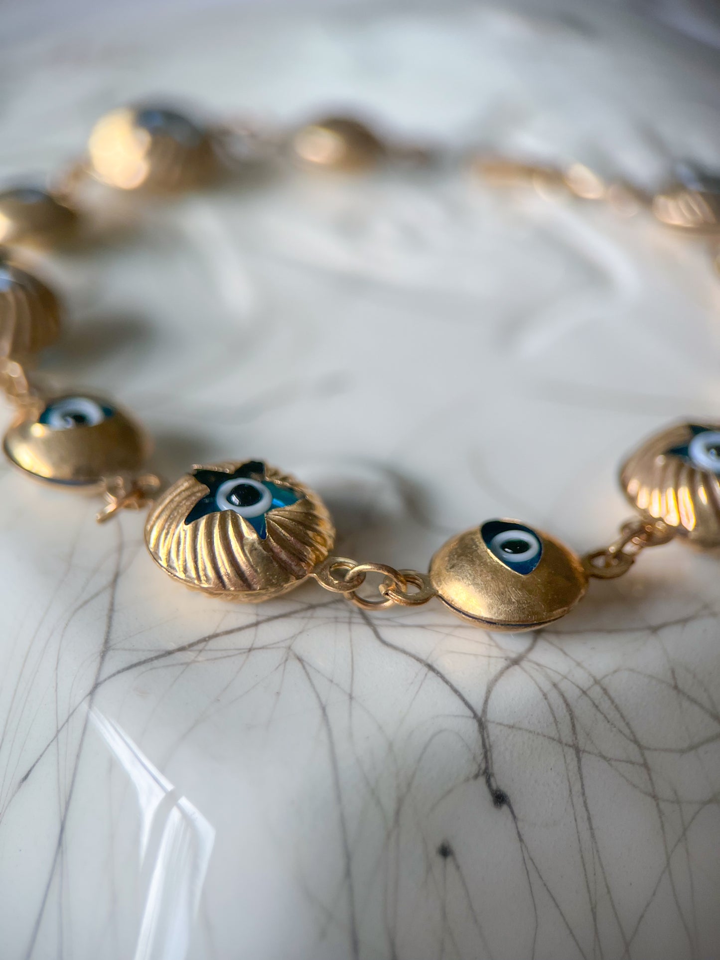 Evil Eye Charms 10k Yellow Gold 8 Inch Bracelet