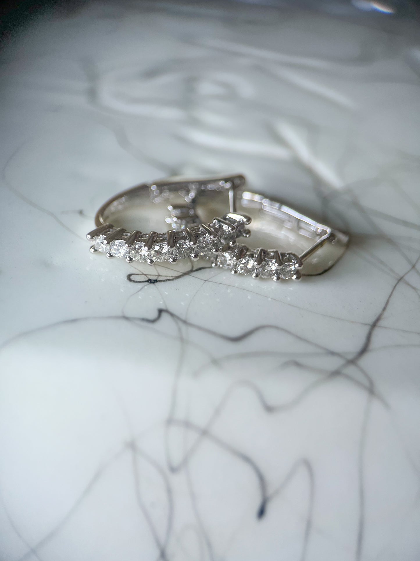 Natural Diamond 14k White Gold Half Hoop Earrings
