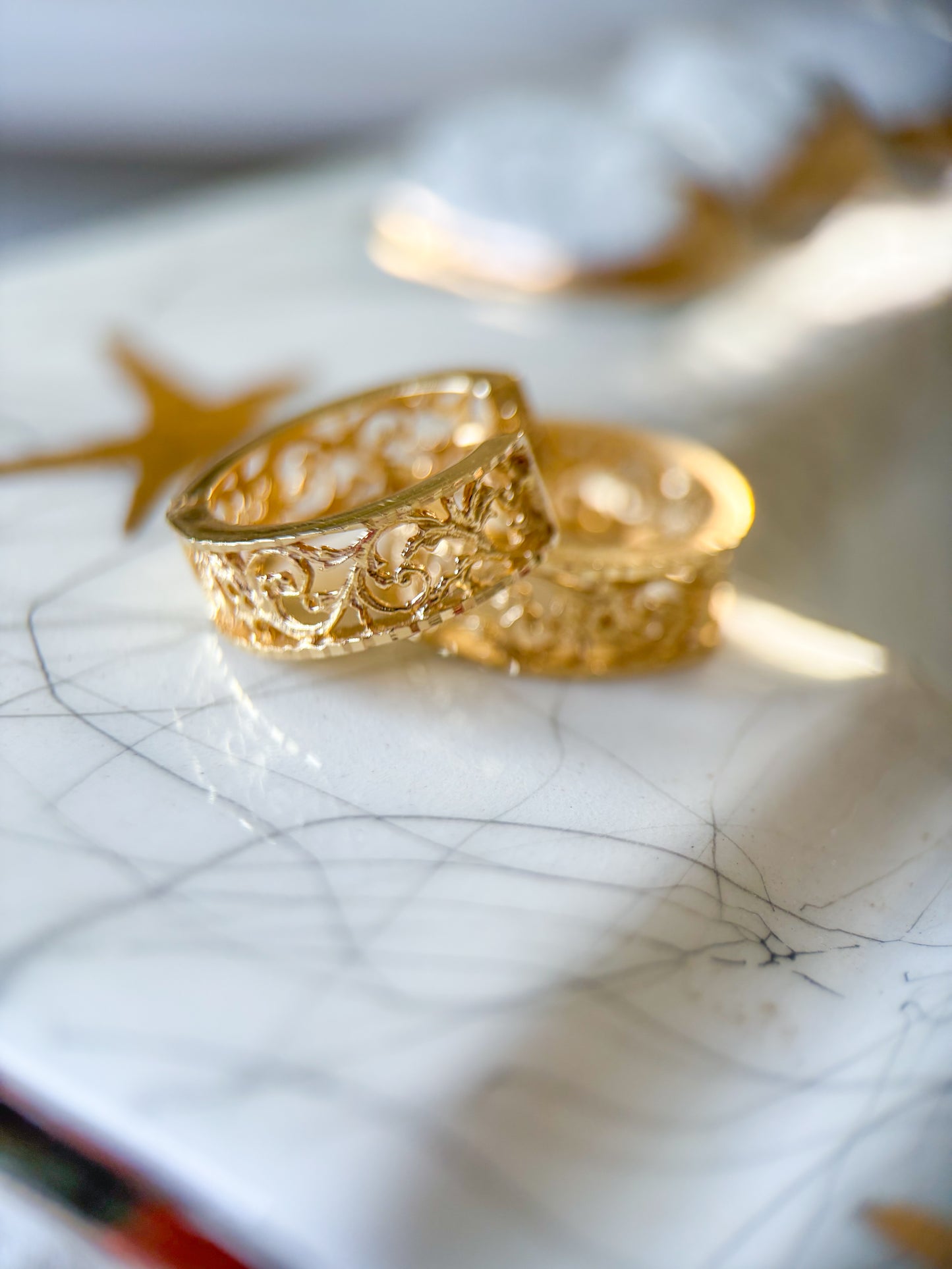 Vintage Filigree Huggies 14k Yellow Gold Earrings