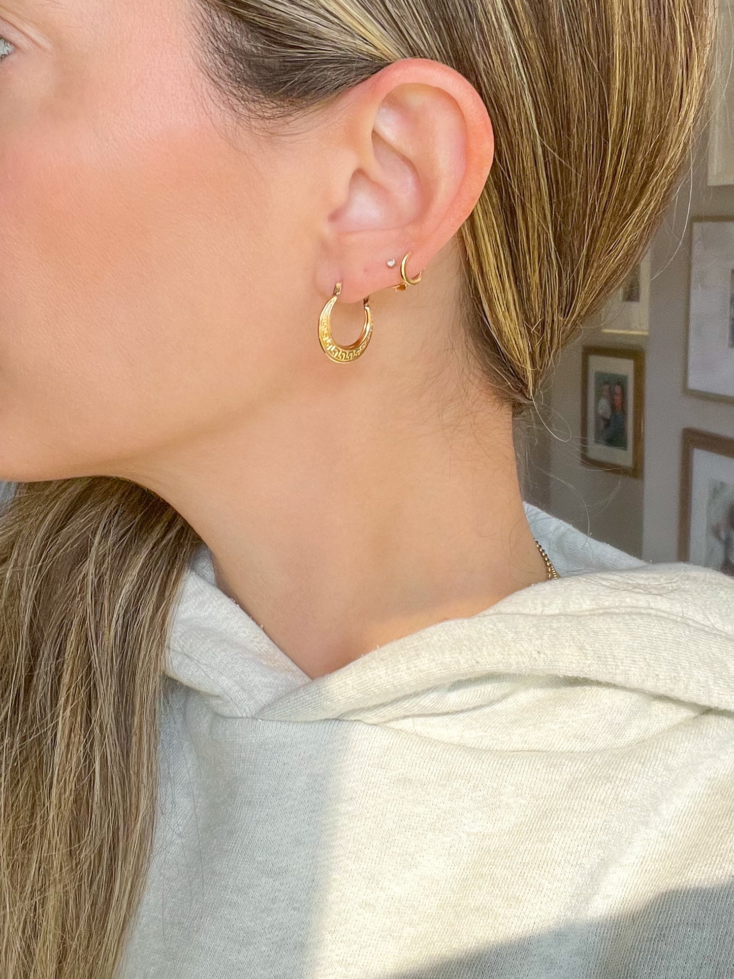 Greek Style 10k Yellow Gold Hoop Earrings