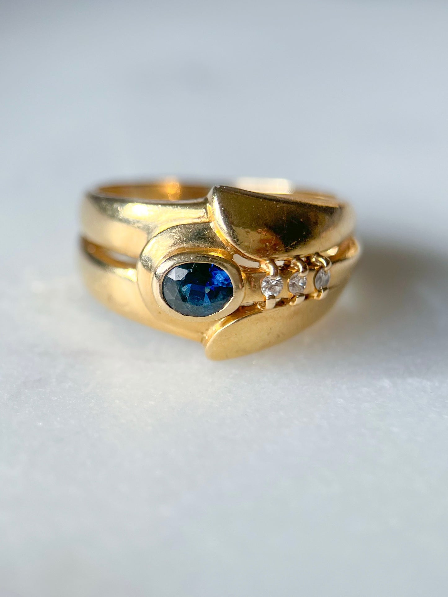 Vintage 14k Yellow Gold Natural Sapphire and Natural Diamond Ring, circa 1990s