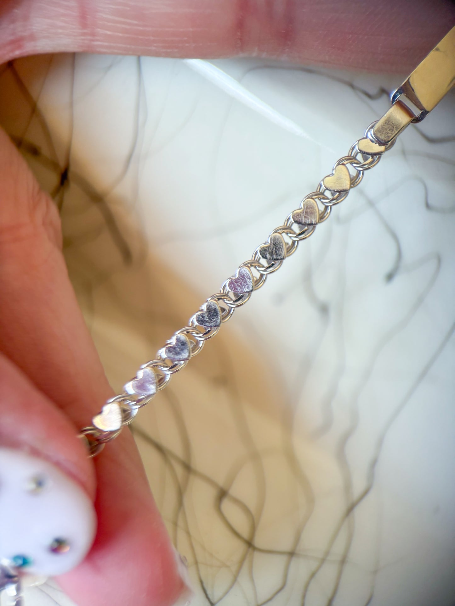 Vintage Heart Chain ID 14k White Gold Bracelet