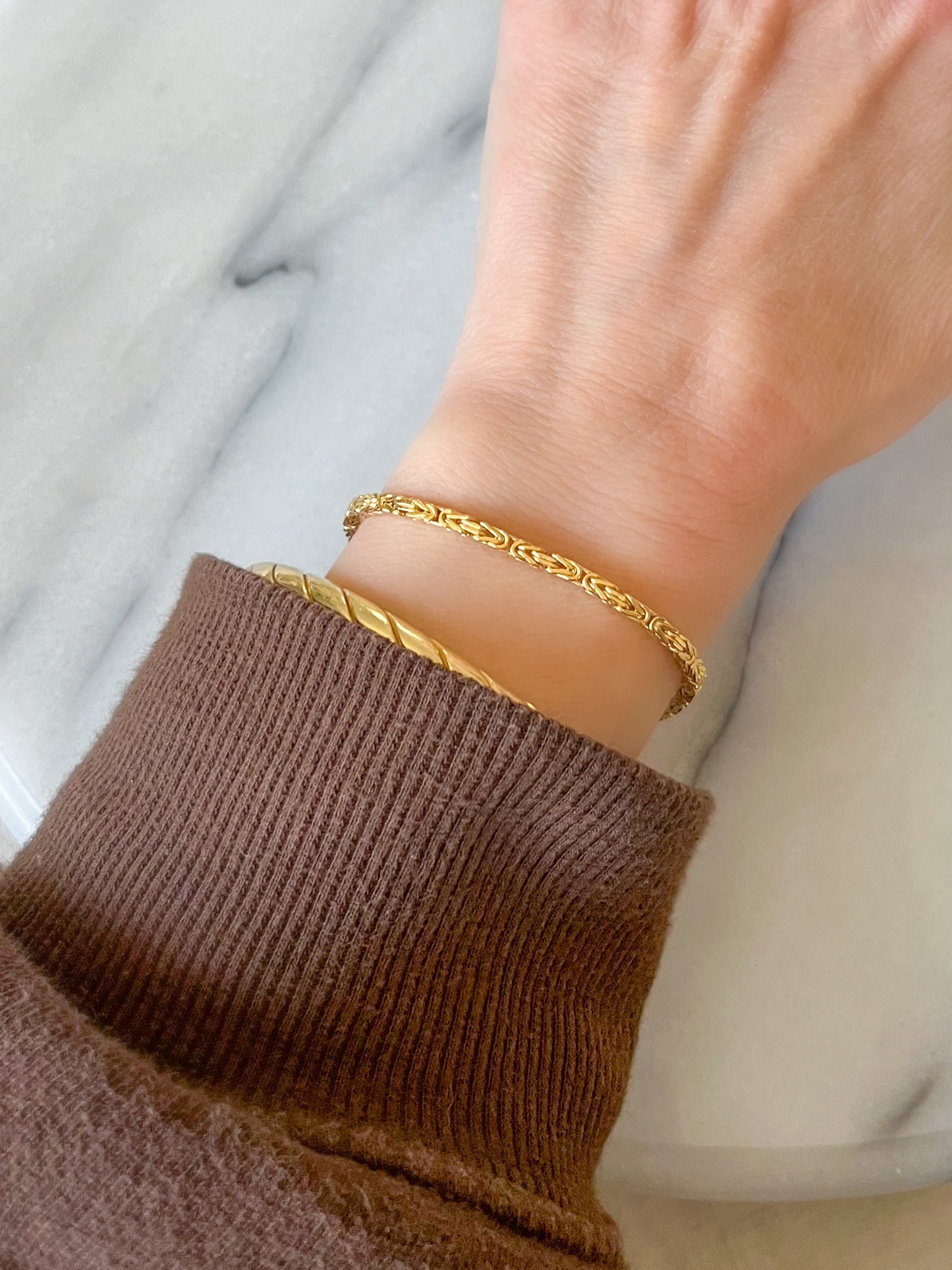 Square Byzantine 10k Yellow Gold 7 Inch Bracelet