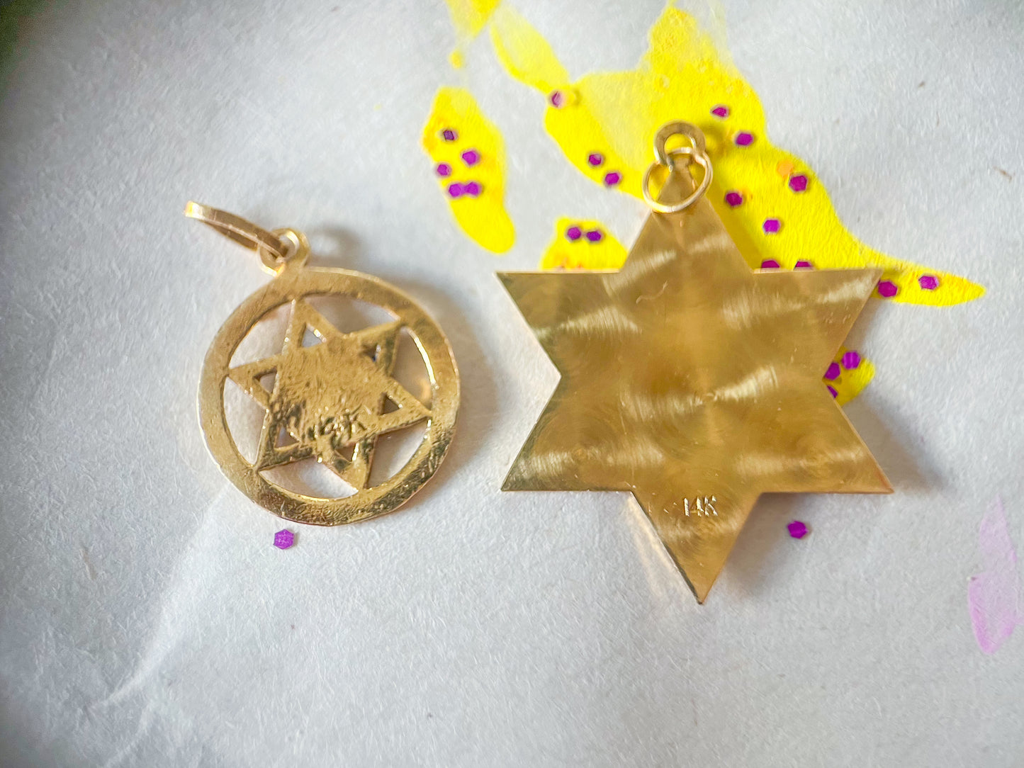 Two Vintage Star of David Charms 14k Yellow Gold Pendants