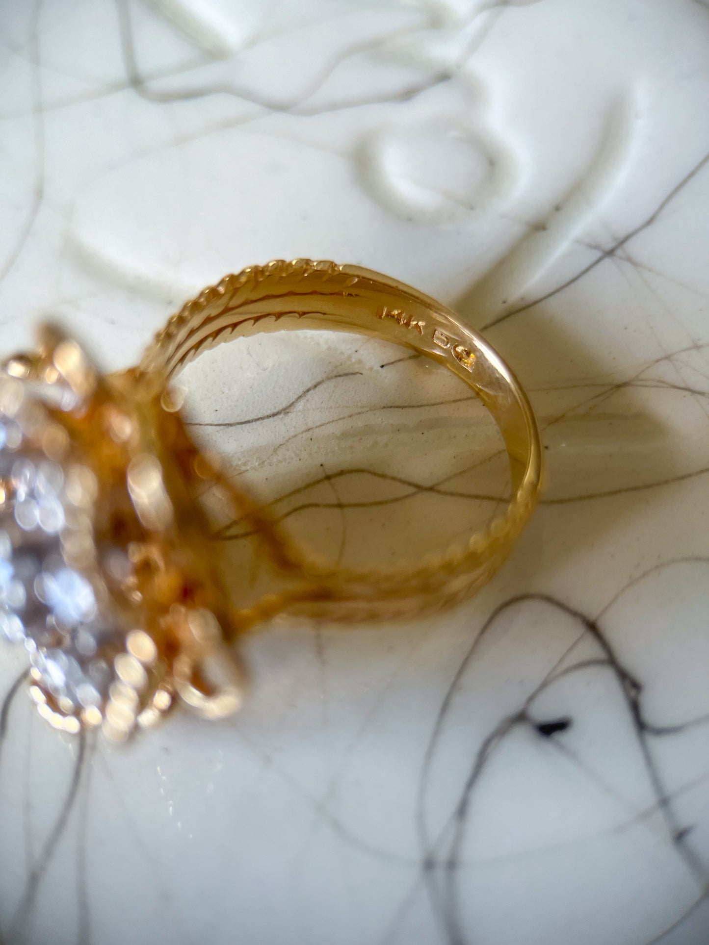 Vintage Flower Natural Diamond Rings in 14k Yellow Gold