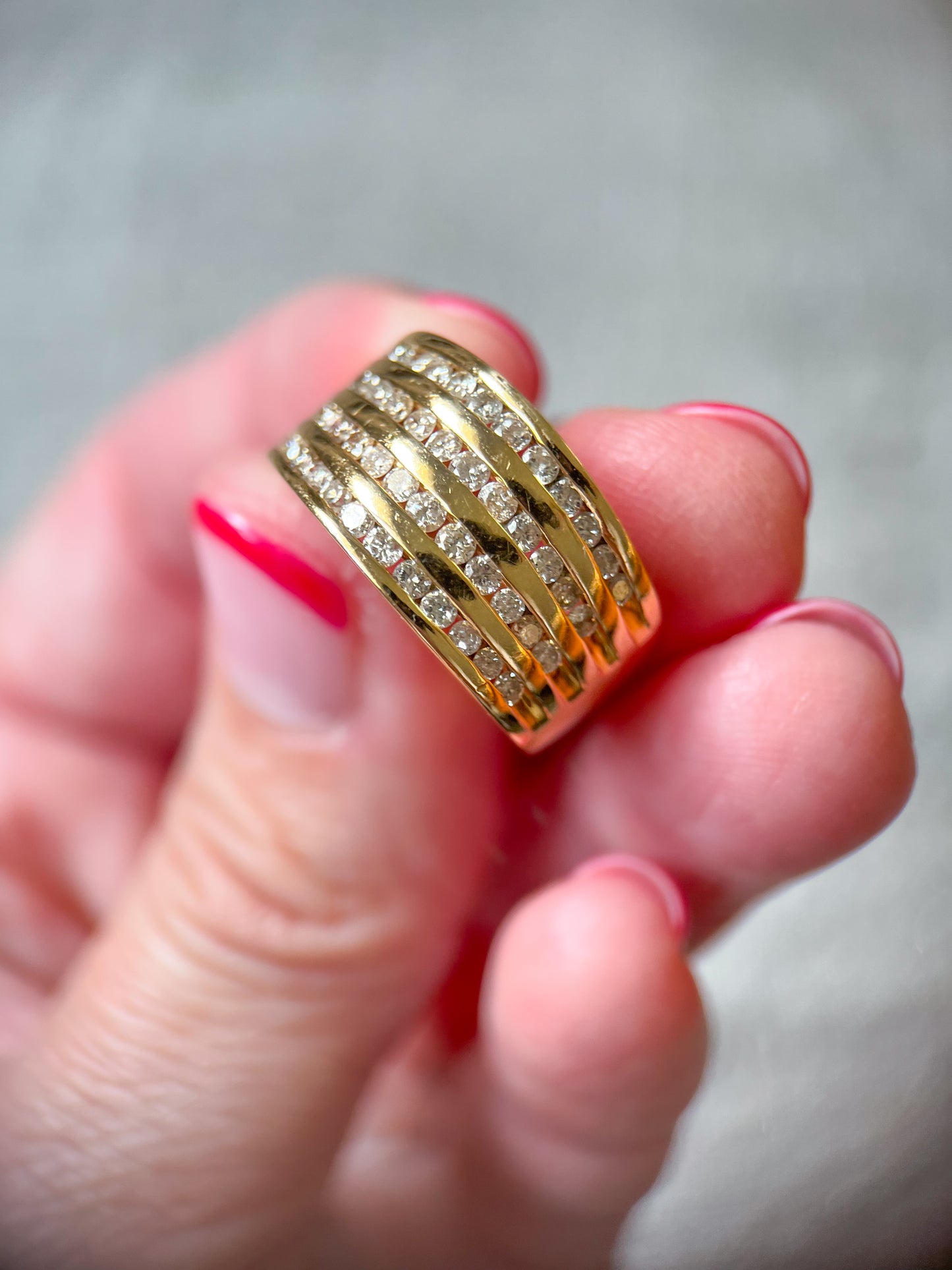 Vintage Natural Diamond 14k Yellow Gold Thick Ring