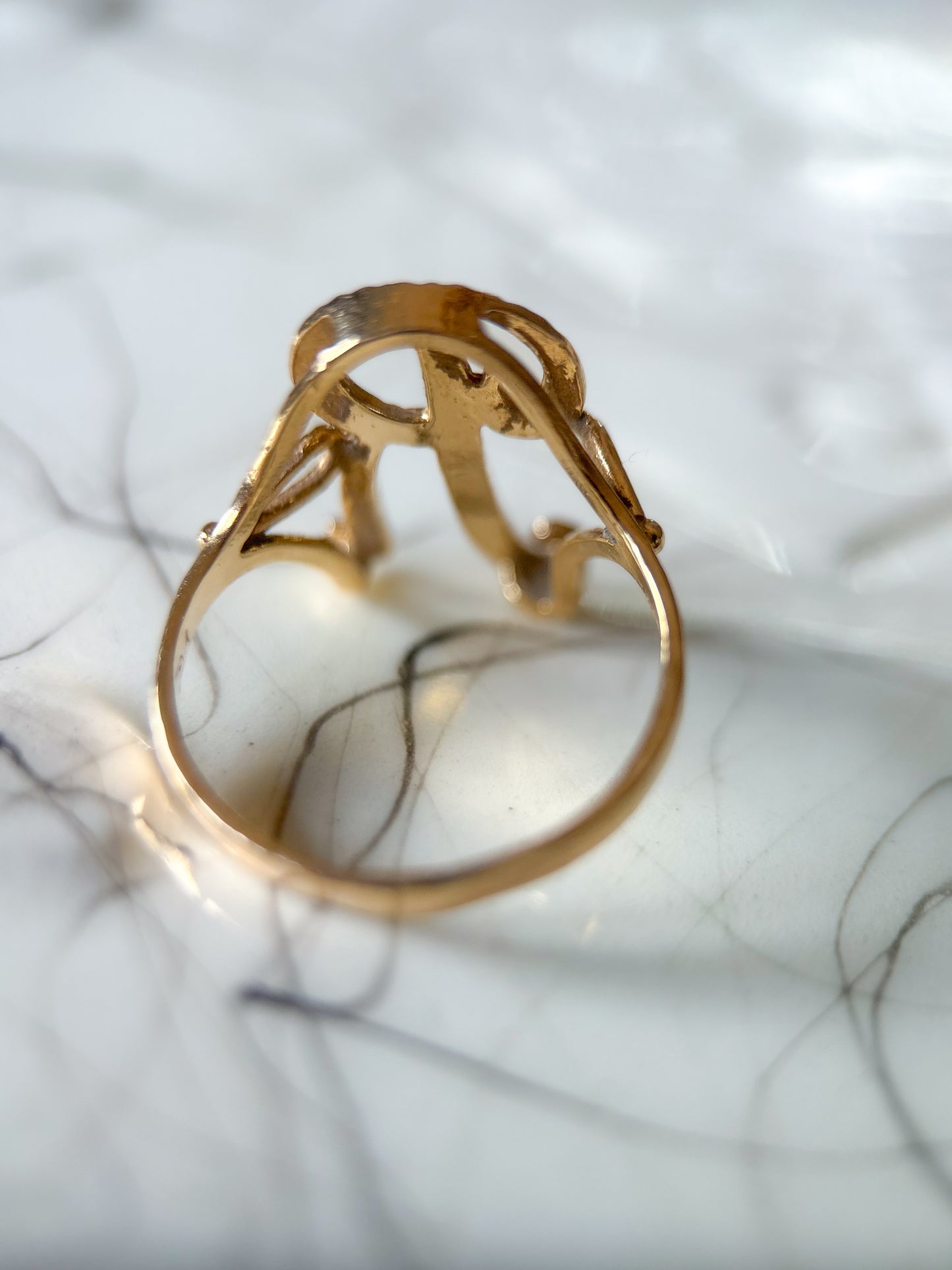 Vintage Large Script "R" 14k Yellow Gold Ring