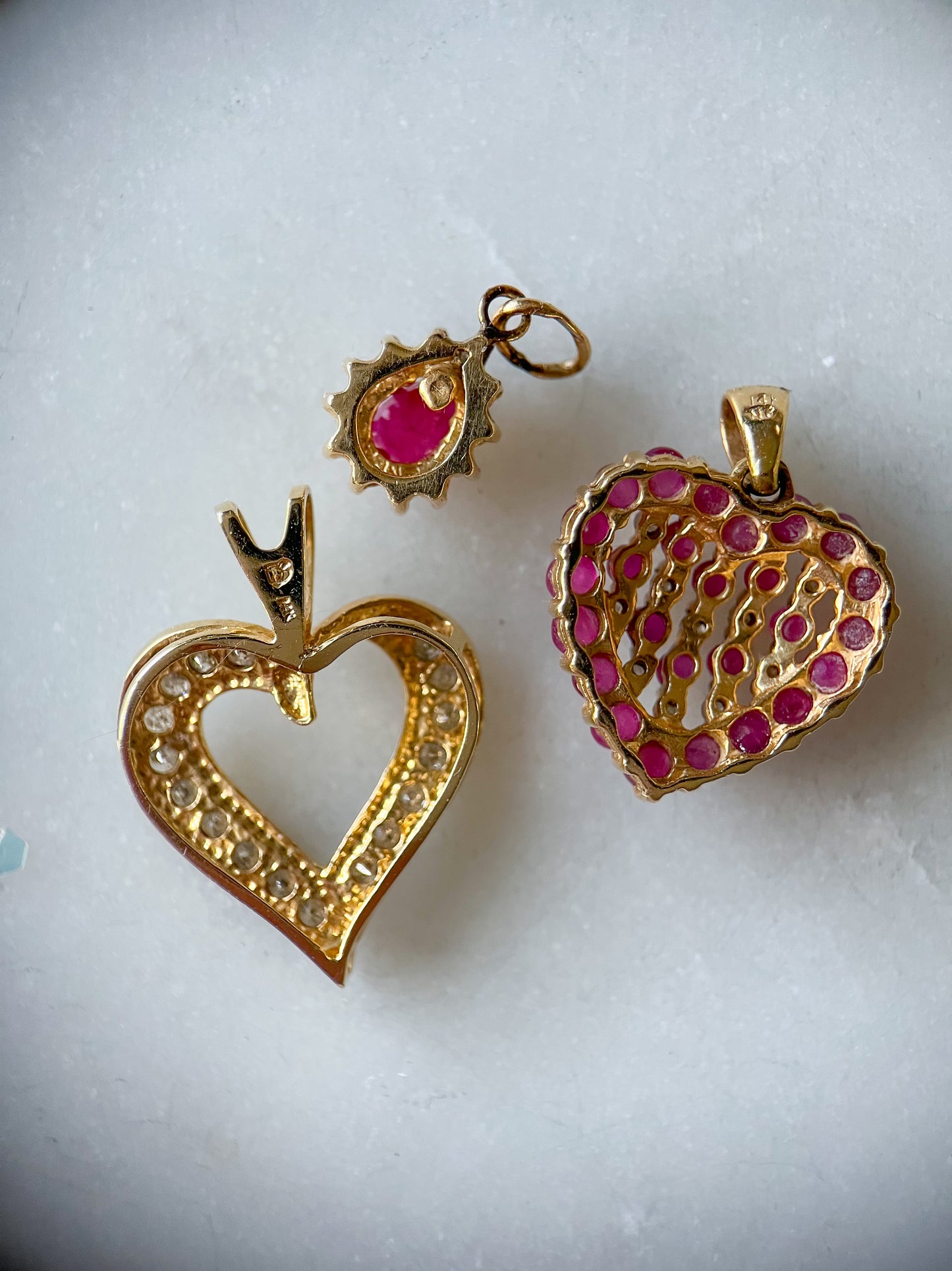 Vintage Natural Diamond and Natural Ruby Pear Shaped 14k Yellow Gold Charm